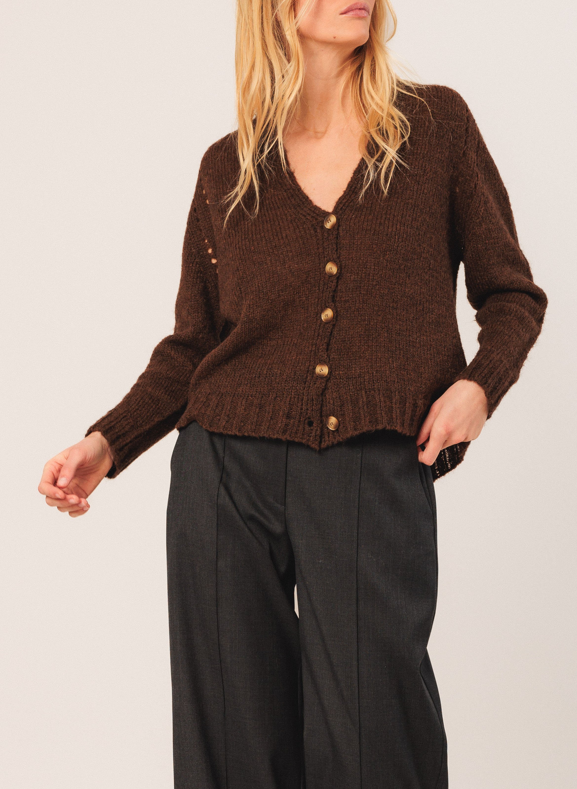 Strickjacke - Schalkragen INDI & COLD Braun