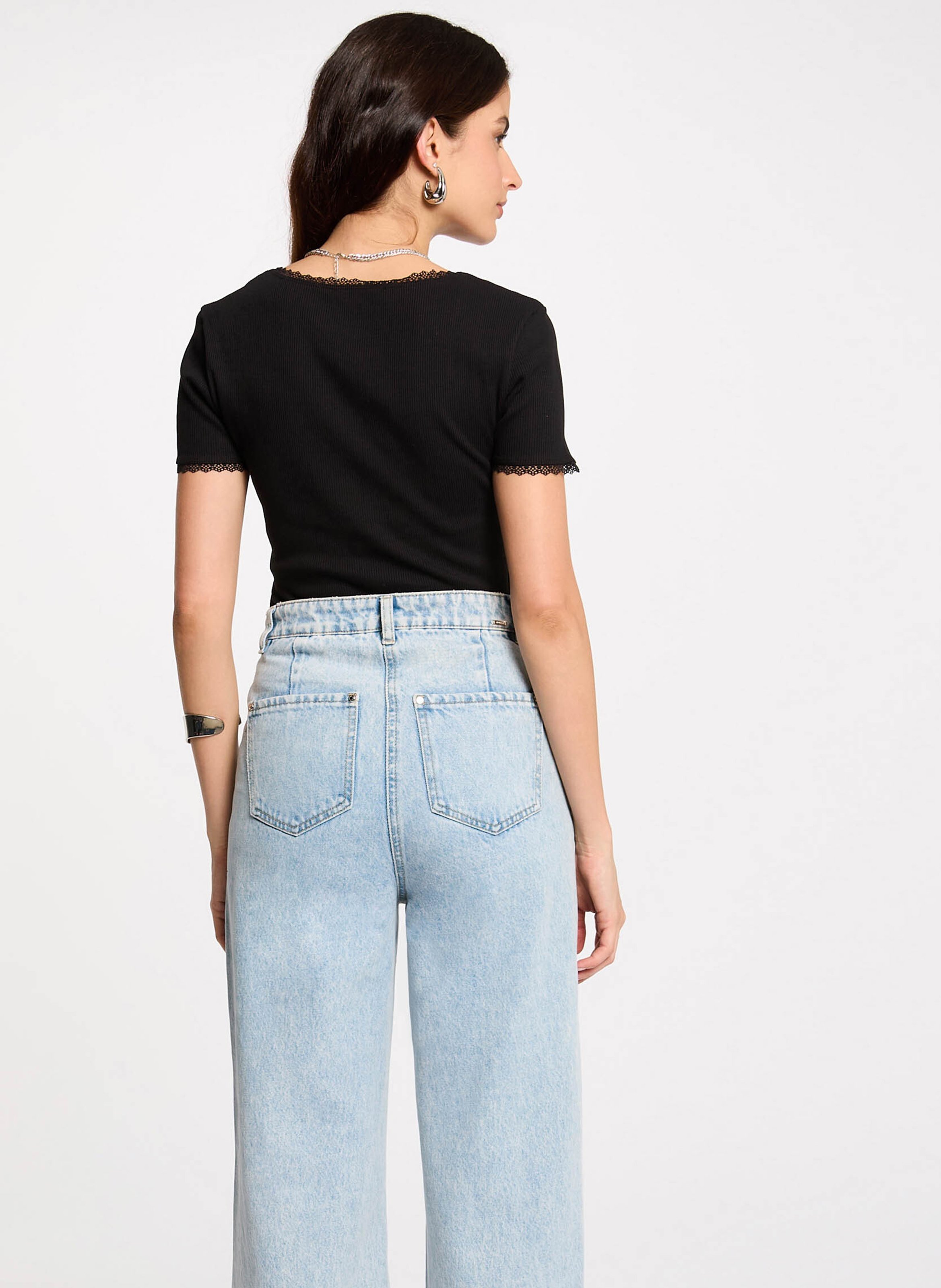 Tee-shirt dentelle en coton mélangé MORGAN Noir