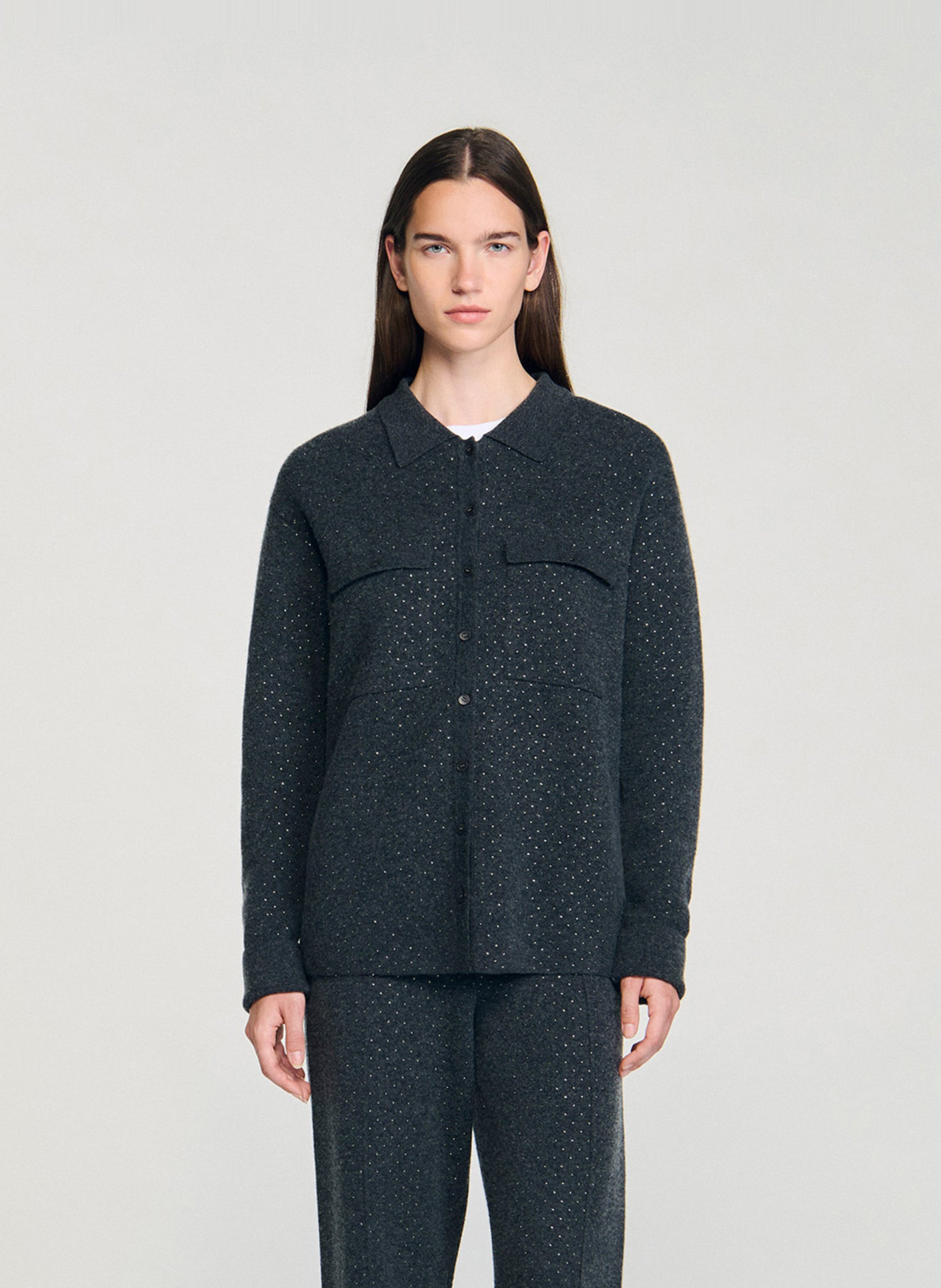 Cardigan droit col classique  SANDRO Gris