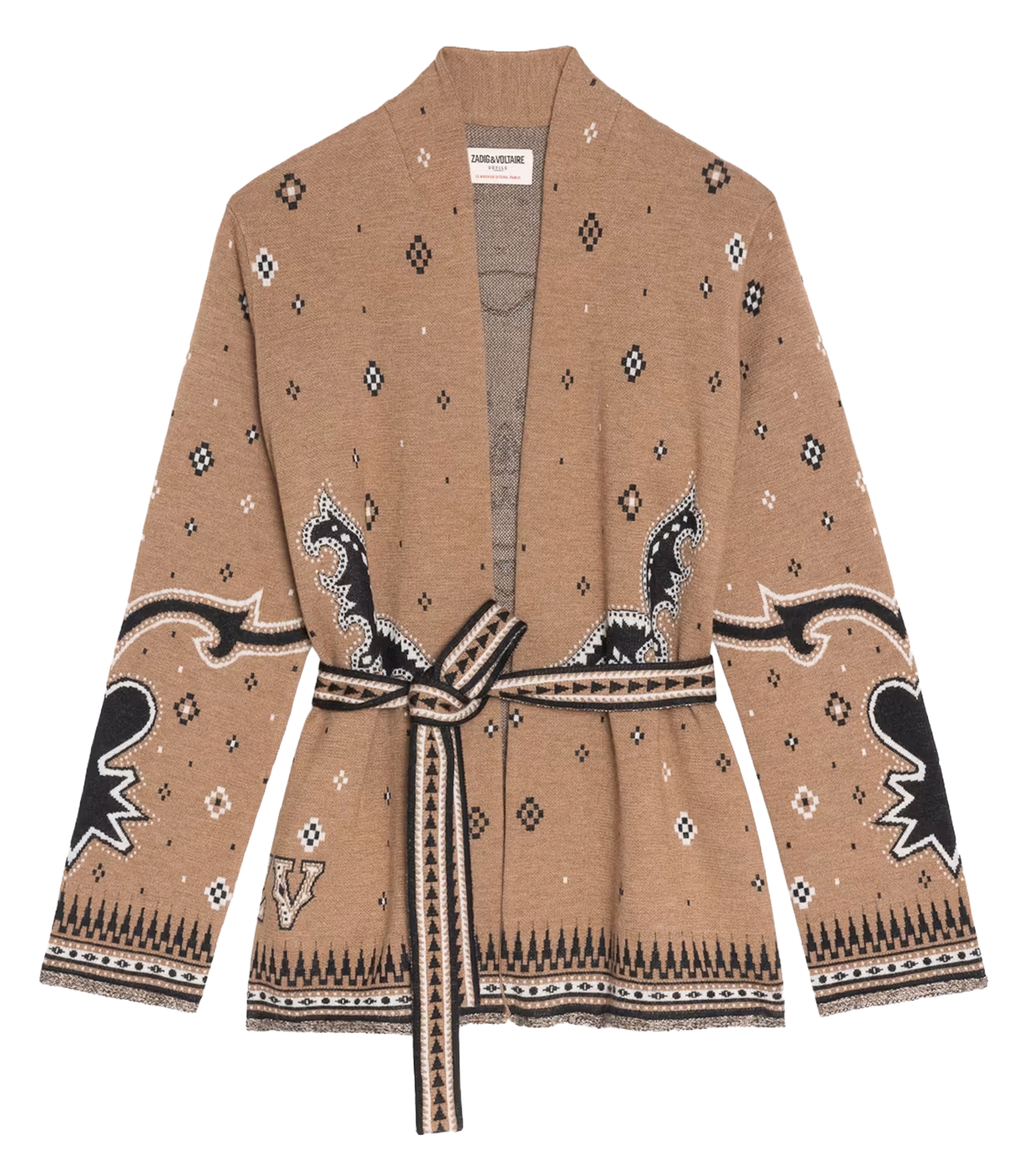 Cardigan droit en laine imprimé ZADIG&VOLTAIRE Marron