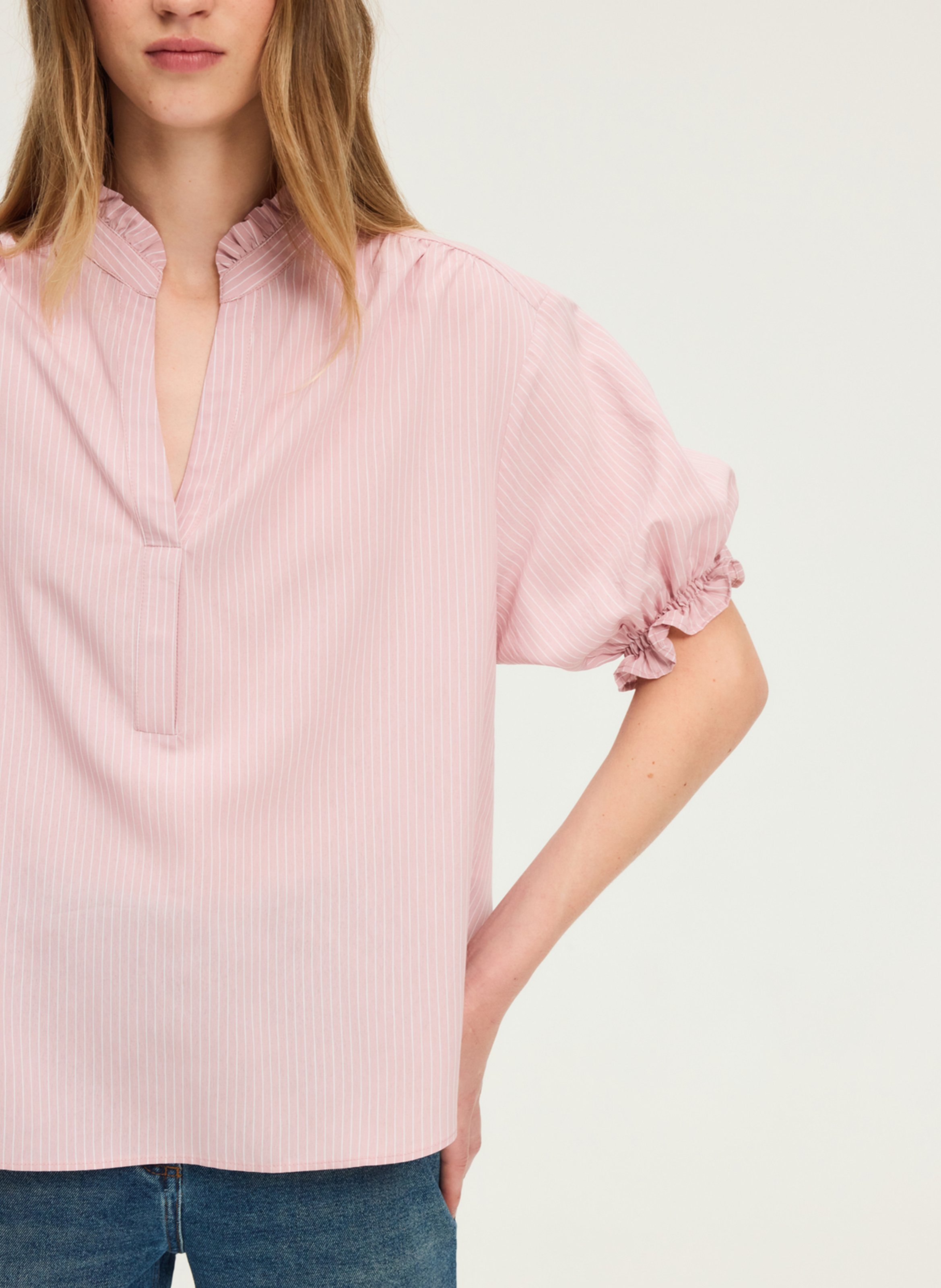 Blouse col victorien à rayures PABLO Rouge