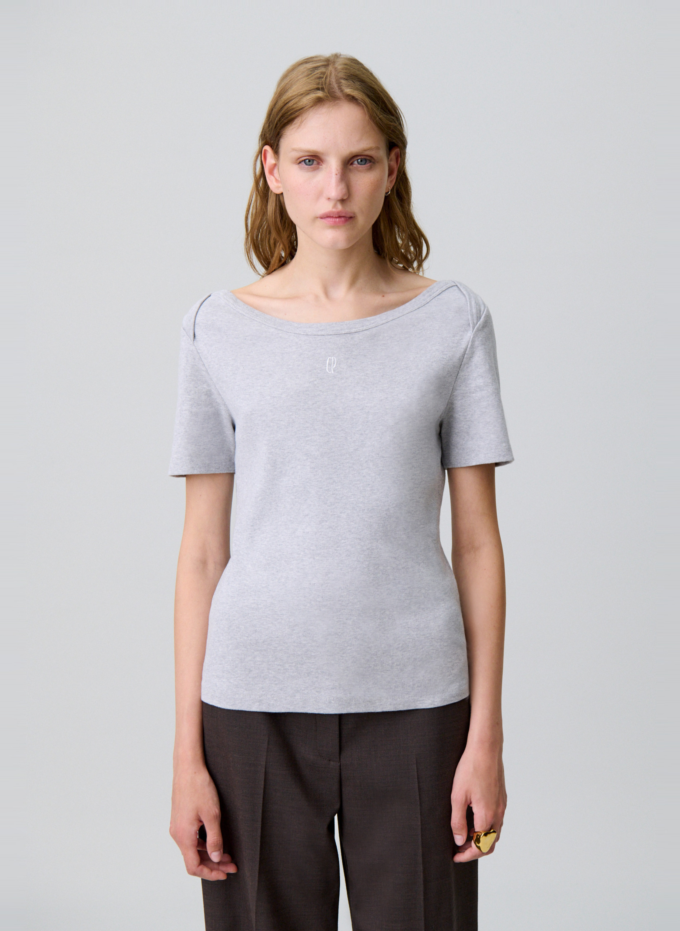 Fitted boat neck T-shirt CLAUDIE PIERLOT Grey