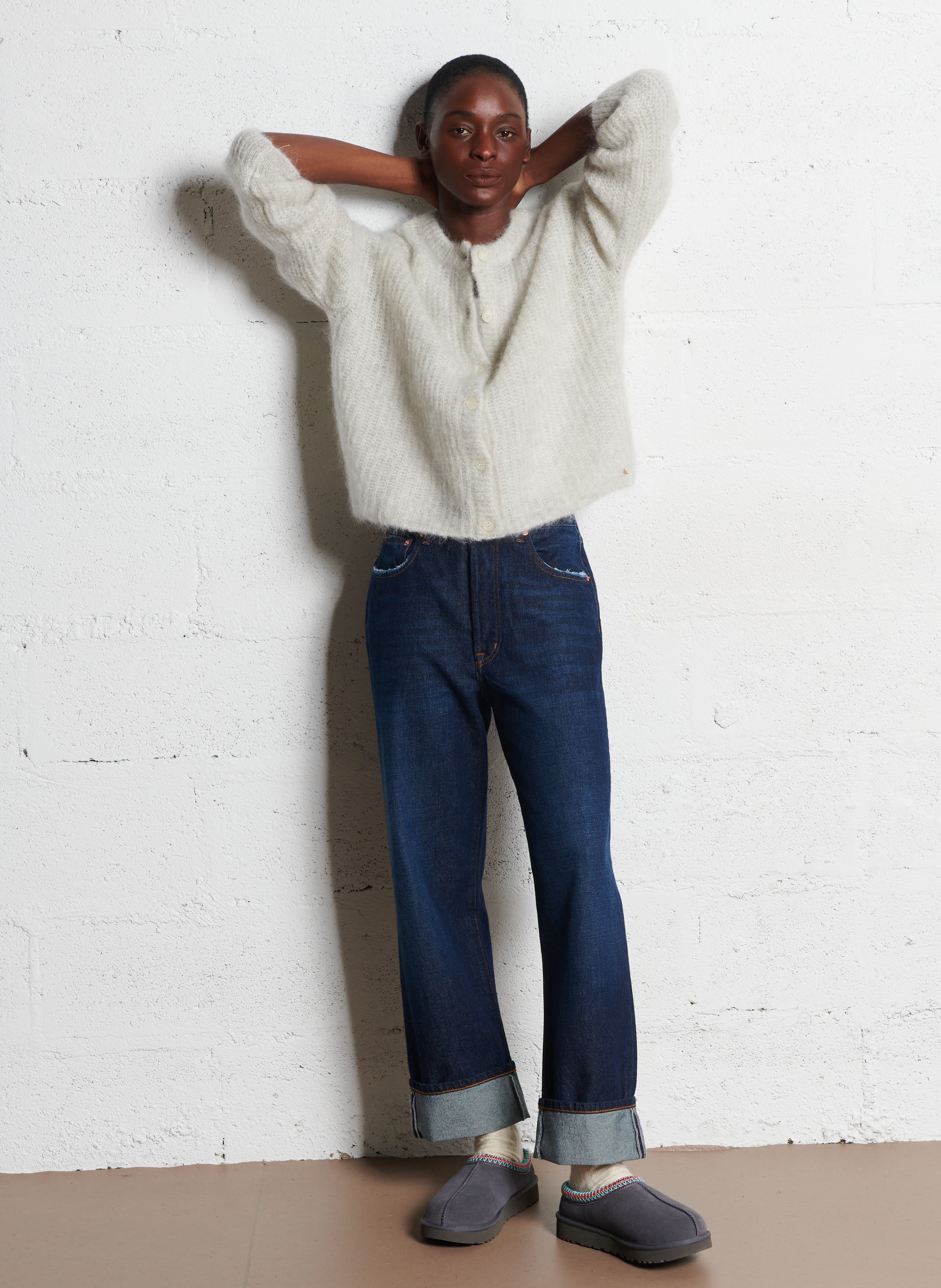 Oversized fluffy wool blend vest DES PETITS HAUTS Grey