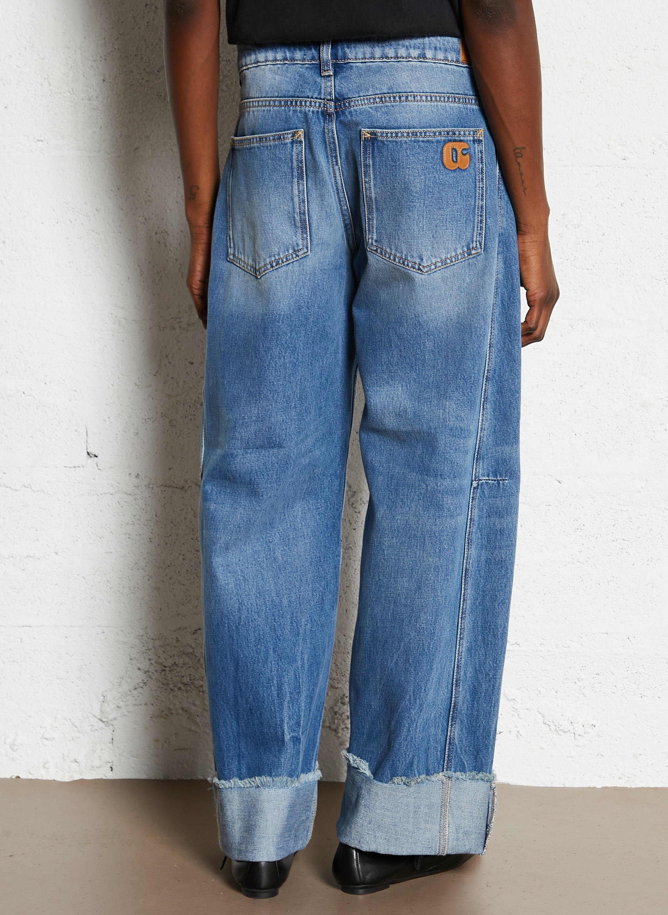 Jean large taille haute à revers  LE TEMPS DES CERISES Bleu