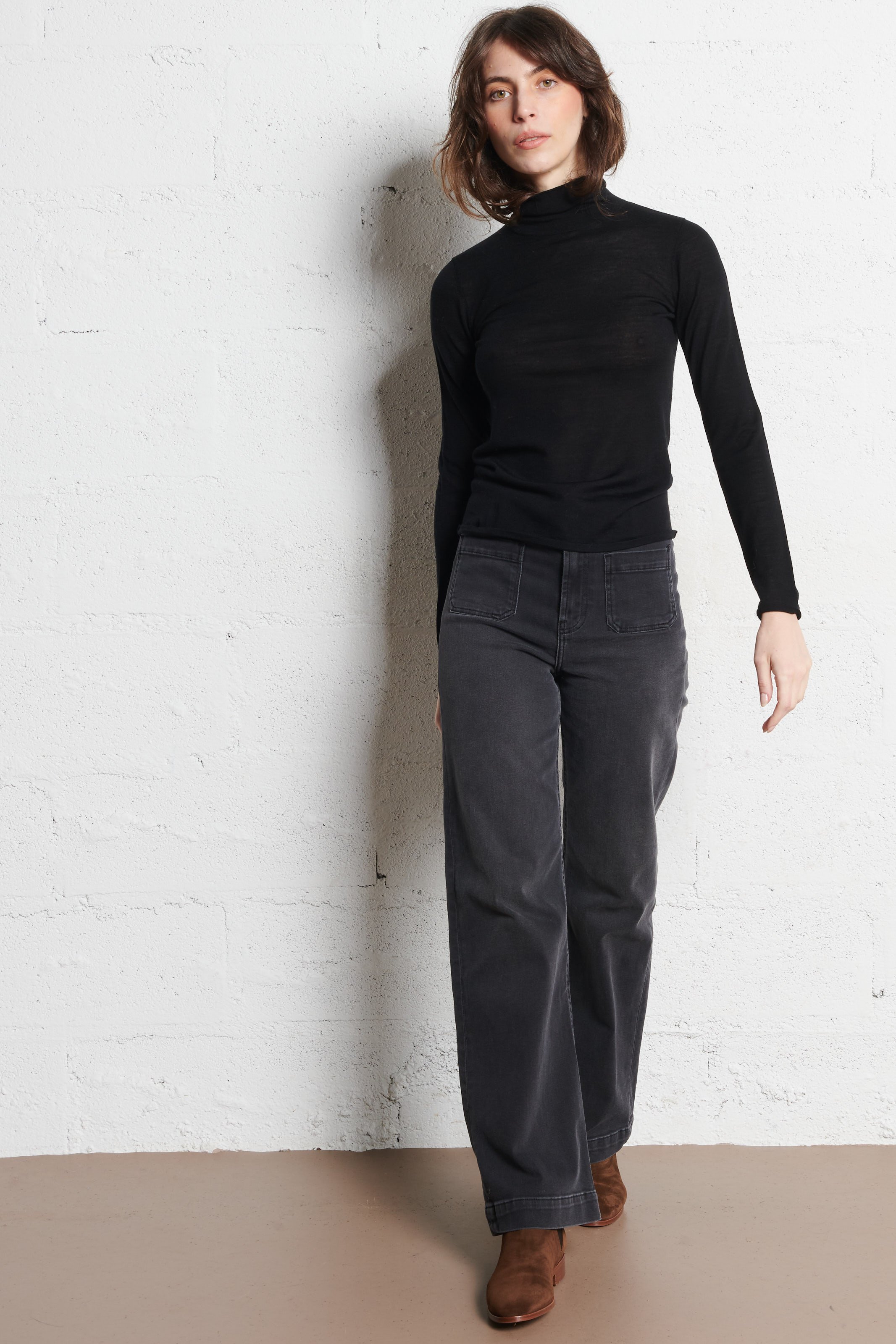 Fitted fine knit wool turtleneck sweater PETITE MENDIGOTE Black