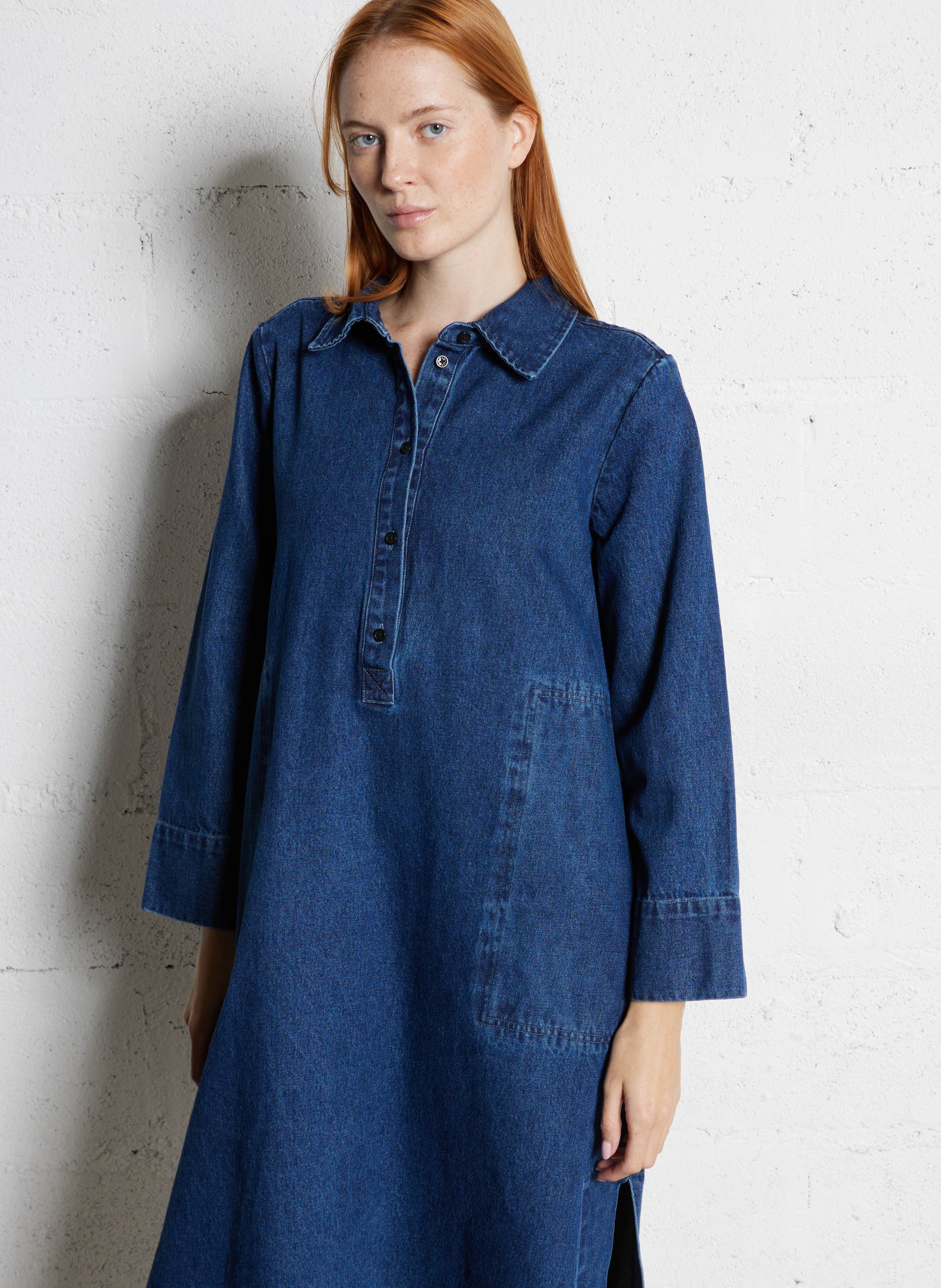 Midi jurk met klassieke kraag in denim RUE DE TOKYO Blauw