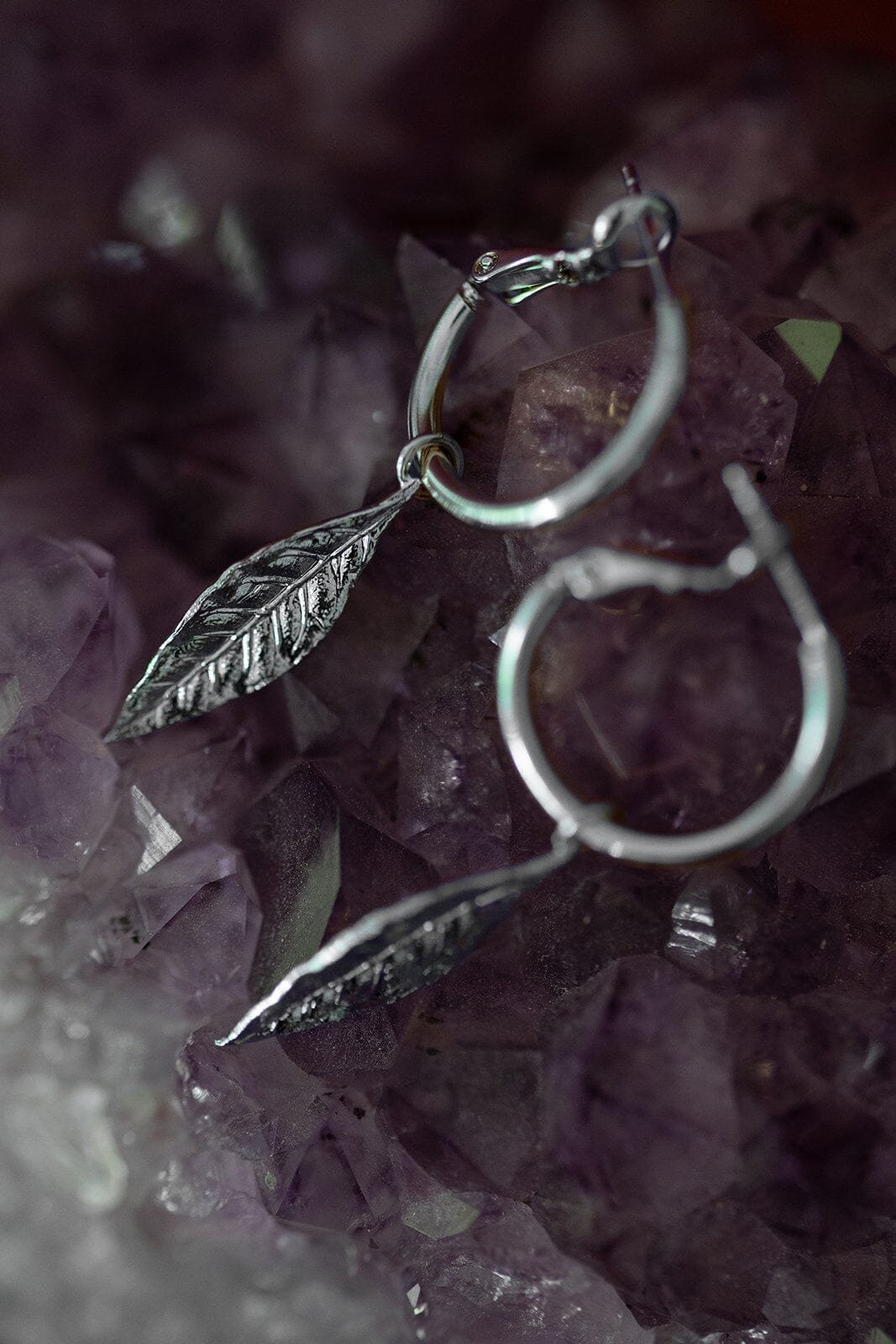 Mini silver-plated leaf hoop earrings MONSIEUR SIMONE Silver