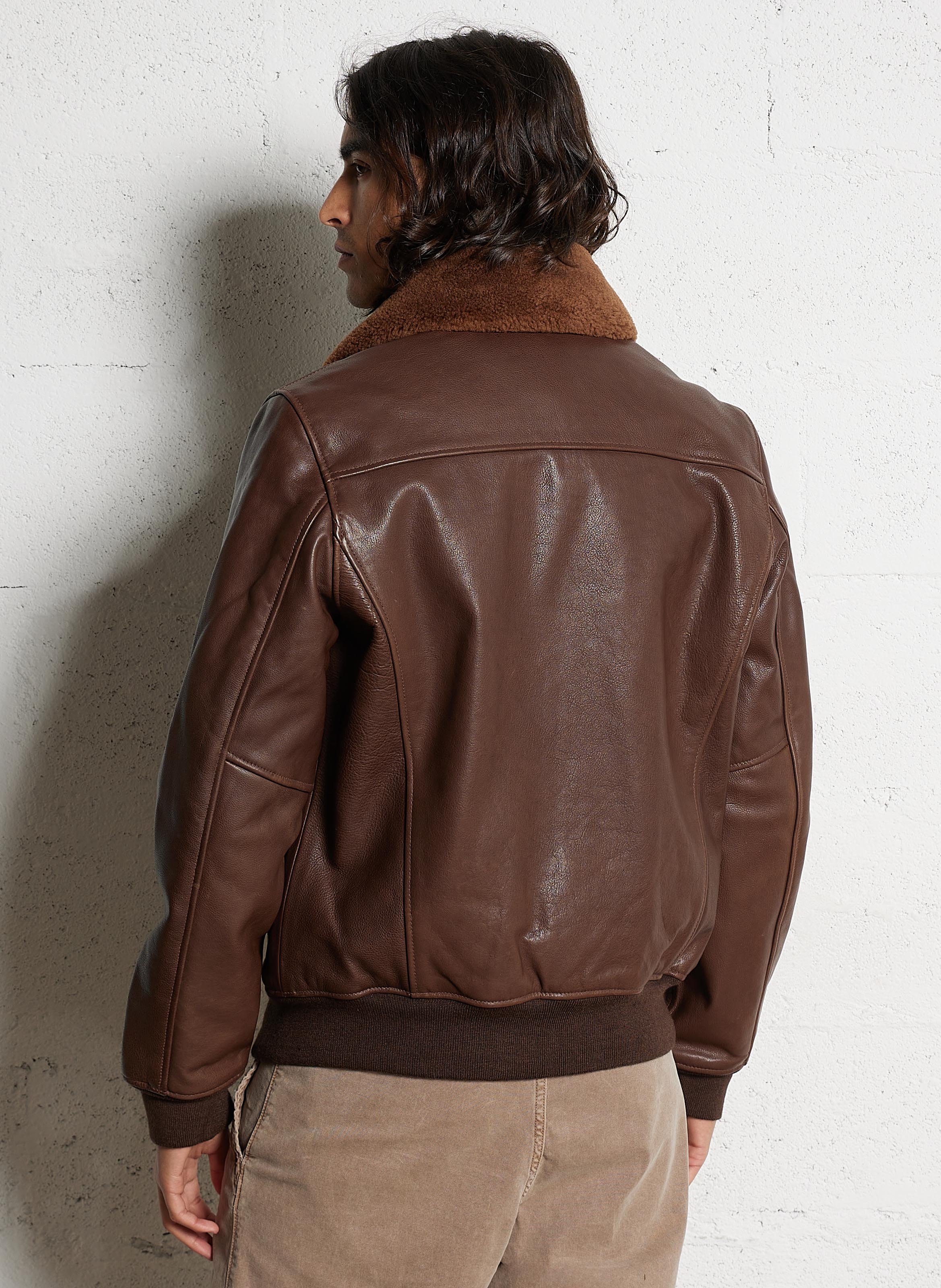 Blouson col classique en cuir SCHOTT Marron