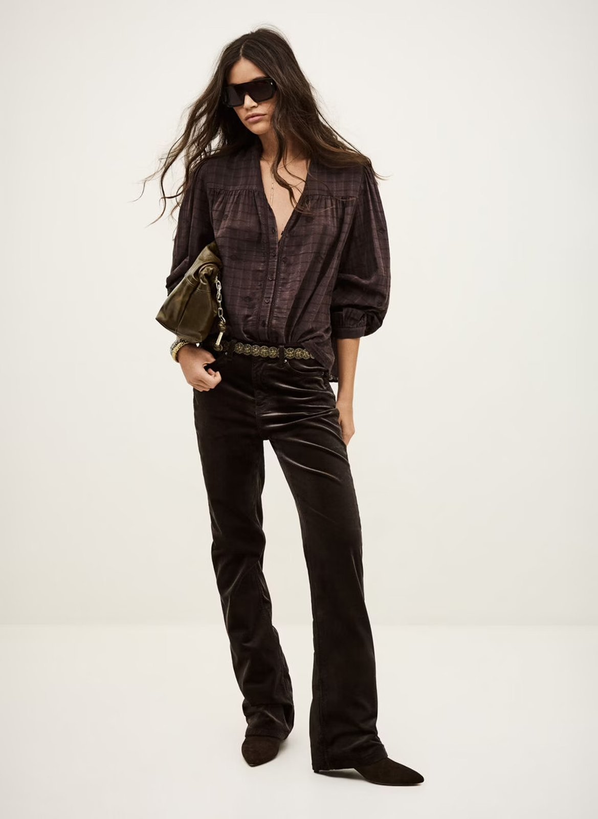 Pantalon bootcut en coton mélangé BA&SH Marron