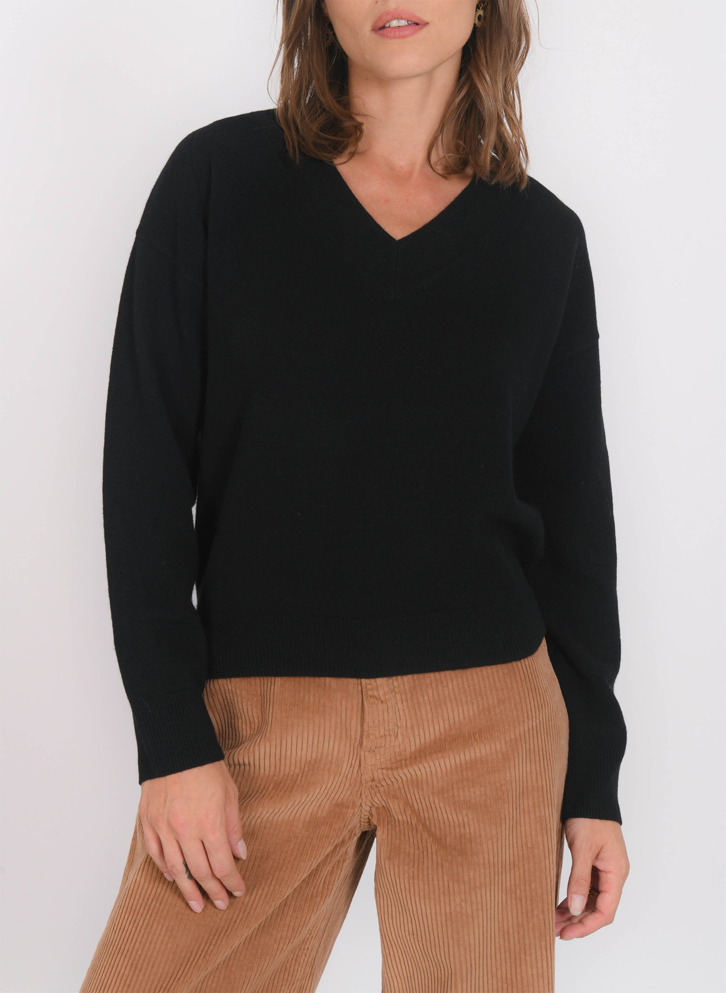 Weiter Pullover aus Wolle und Kaschmir mit V-Ausschnitt KOOKAI Schwarz