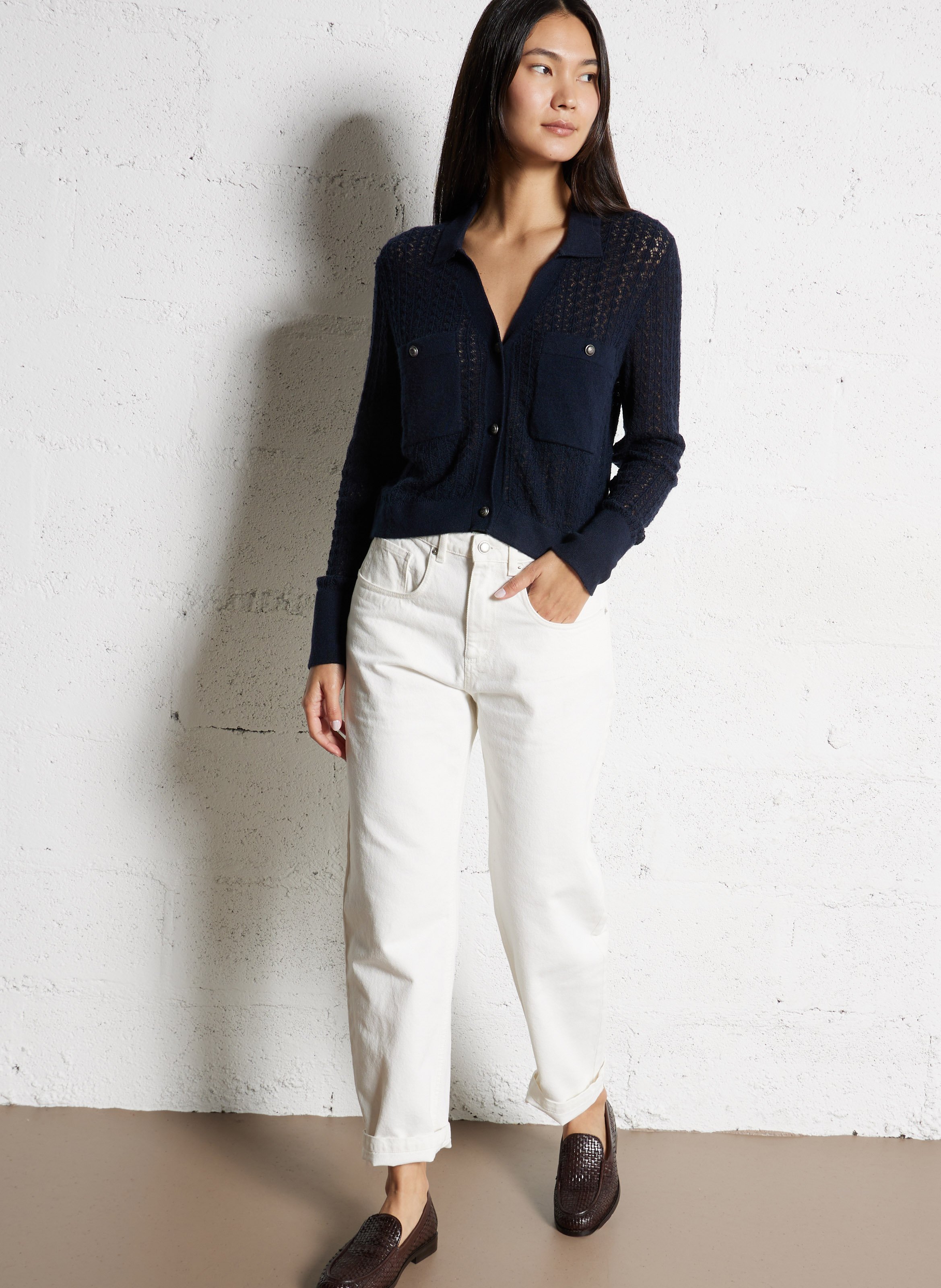 Rechte cardigan met klassieke kraag IKKS Blauw