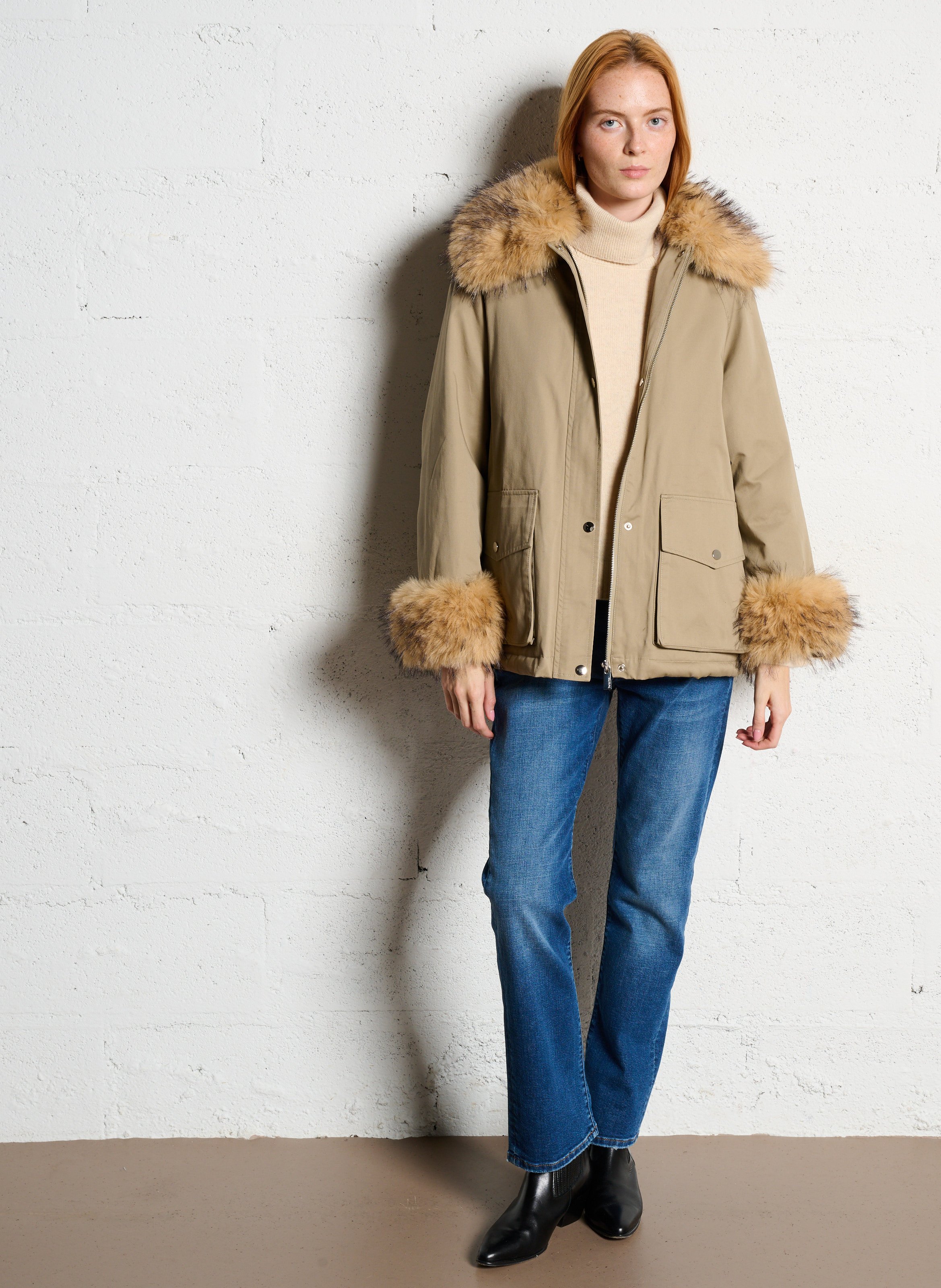 Parka col montant en fourrure synthétique BERENICE Kaki