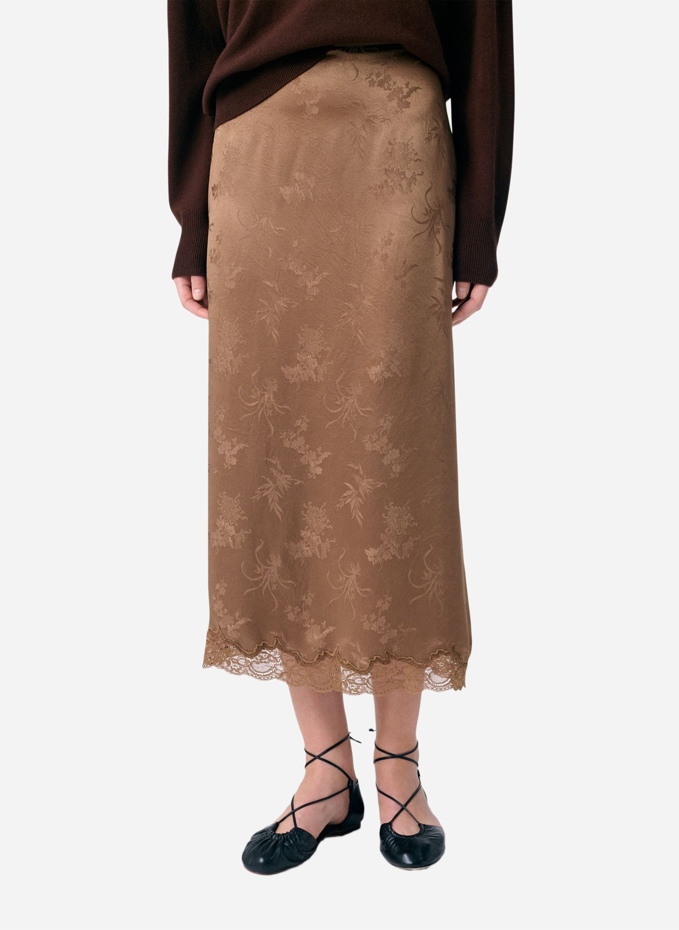 Jupe longue en jacquard imprimé satiné VANESSA BRUNO Marron