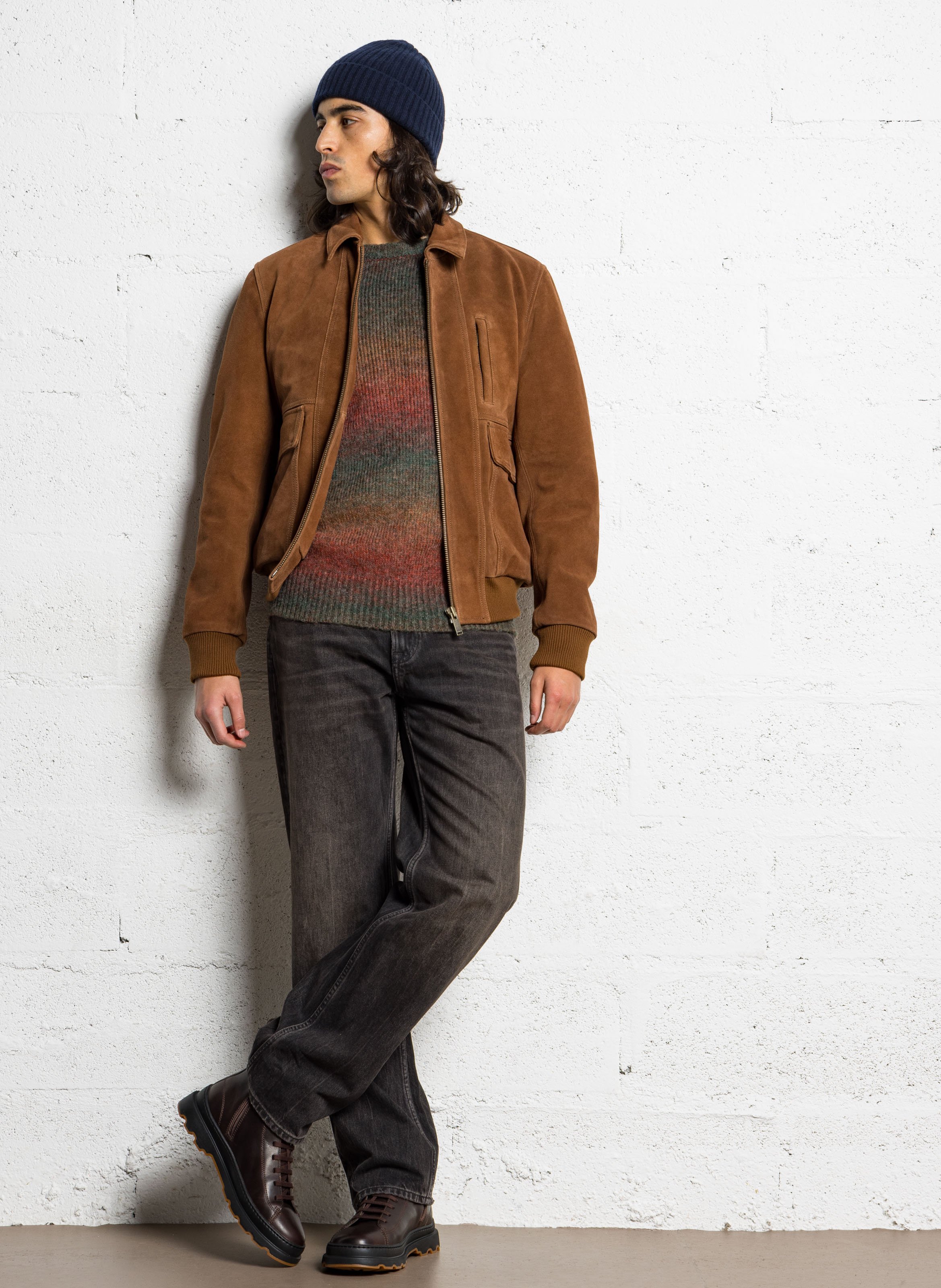 Blouson col classique en cuir CHEVIGNON Marron