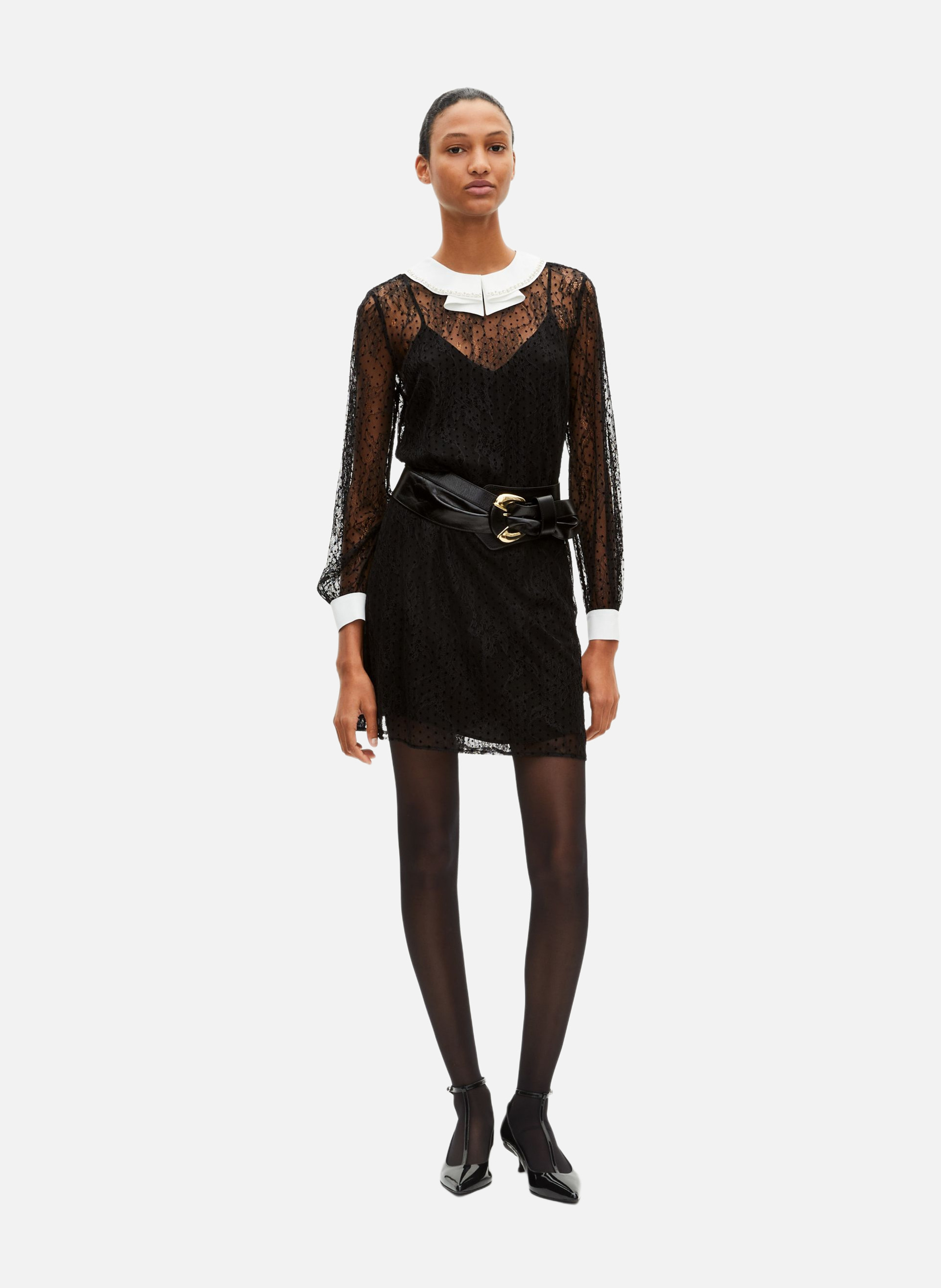 Short dress in plumetis lace and rhinestones THE KOOPLES Black