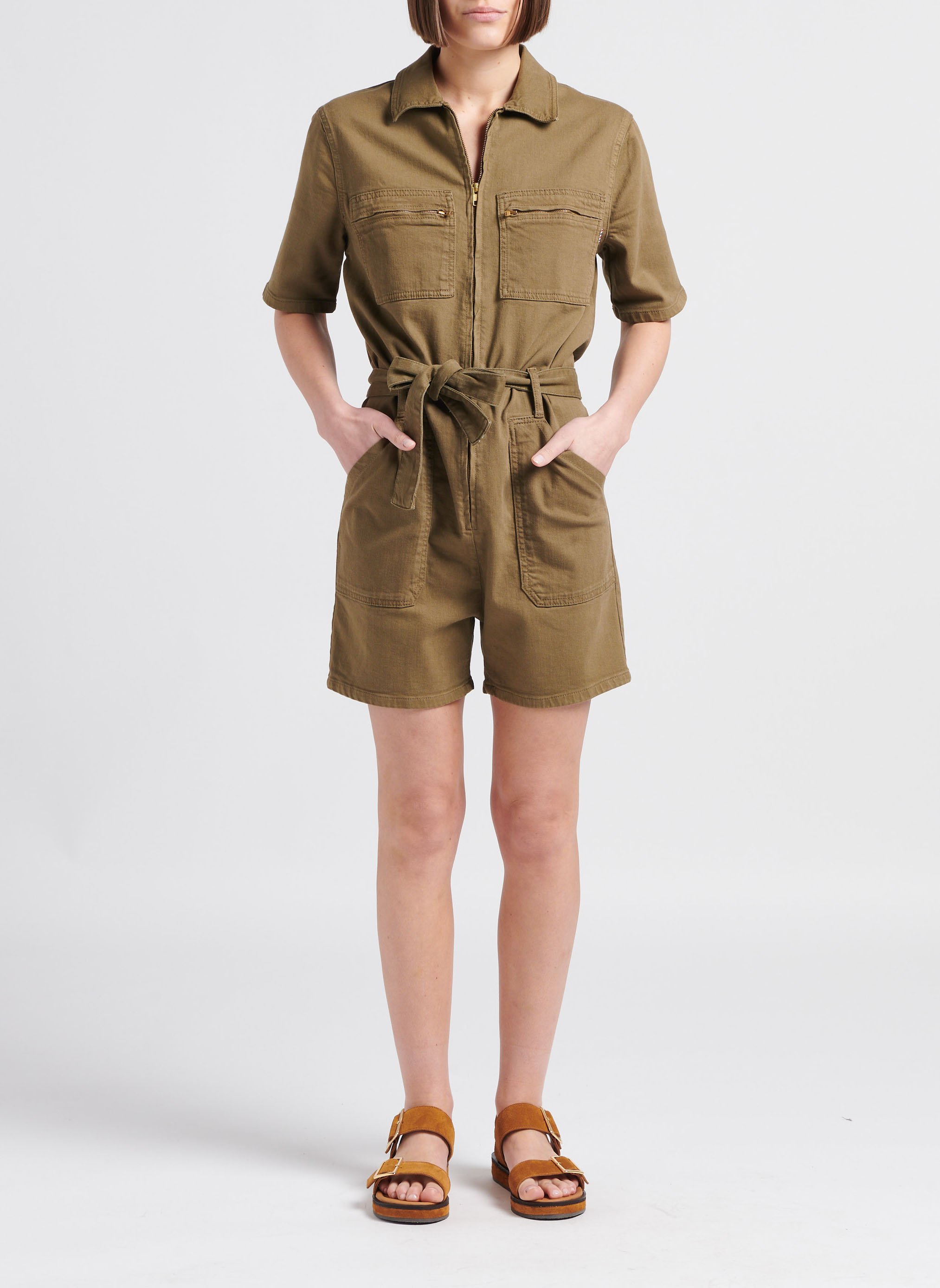 Playsuit met klassieke kraag | katoenblend LA PETITE FRANCAISE Groen
