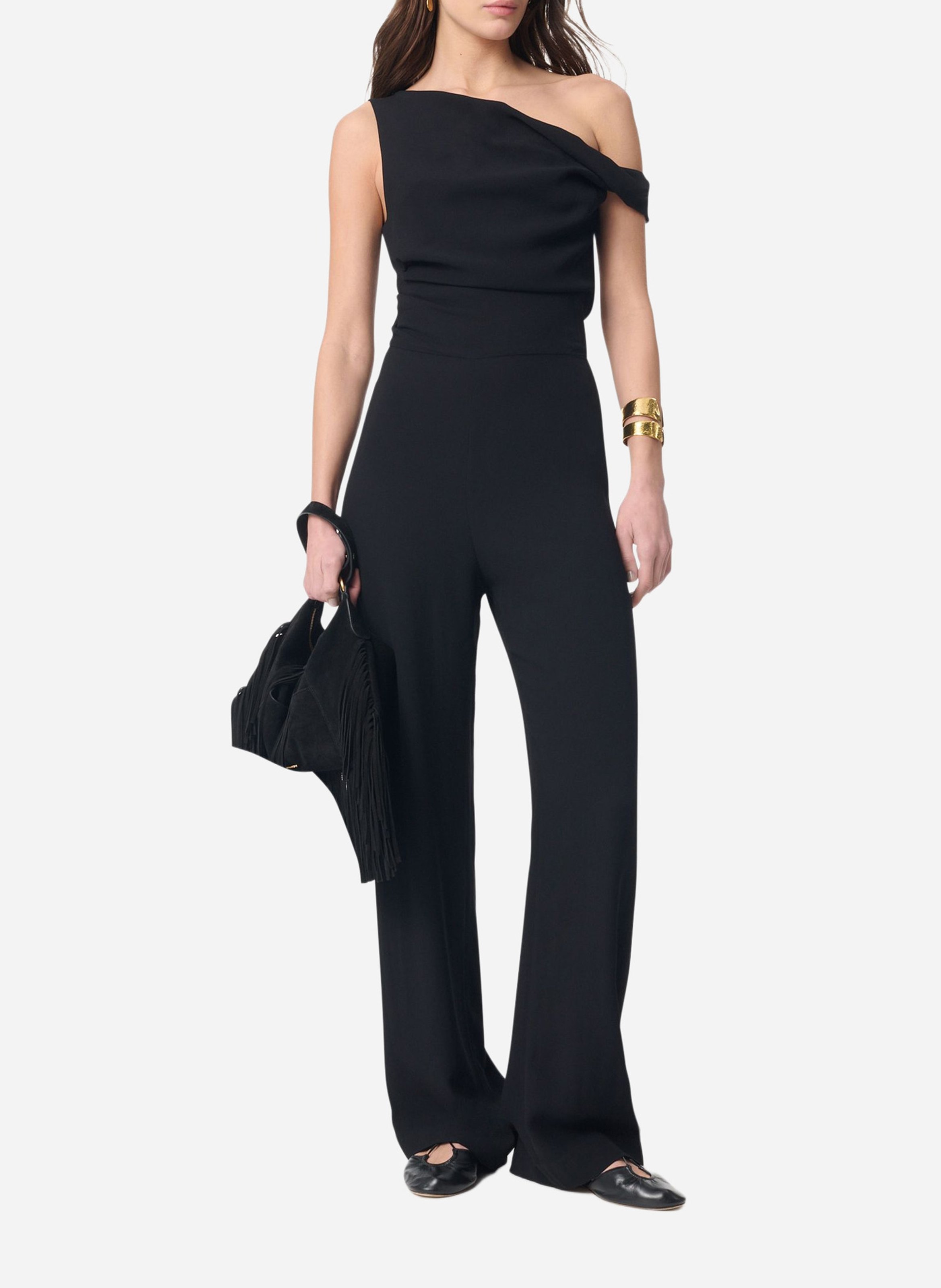 Solid color asymmetric collar jumpsuit VANESSA BRUNO Black