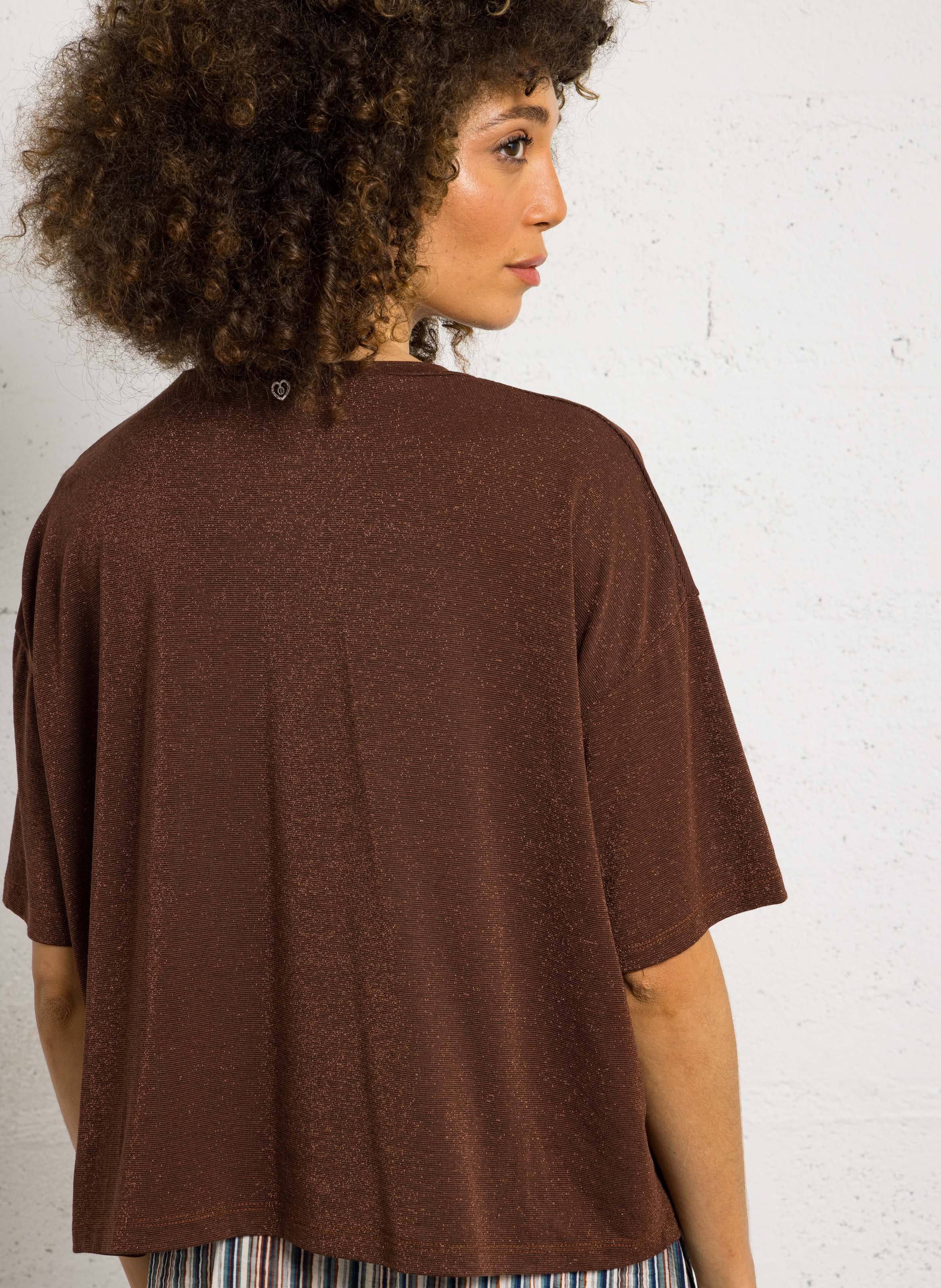 Tee-shirt fluide ample métallisé PLEASE Marron