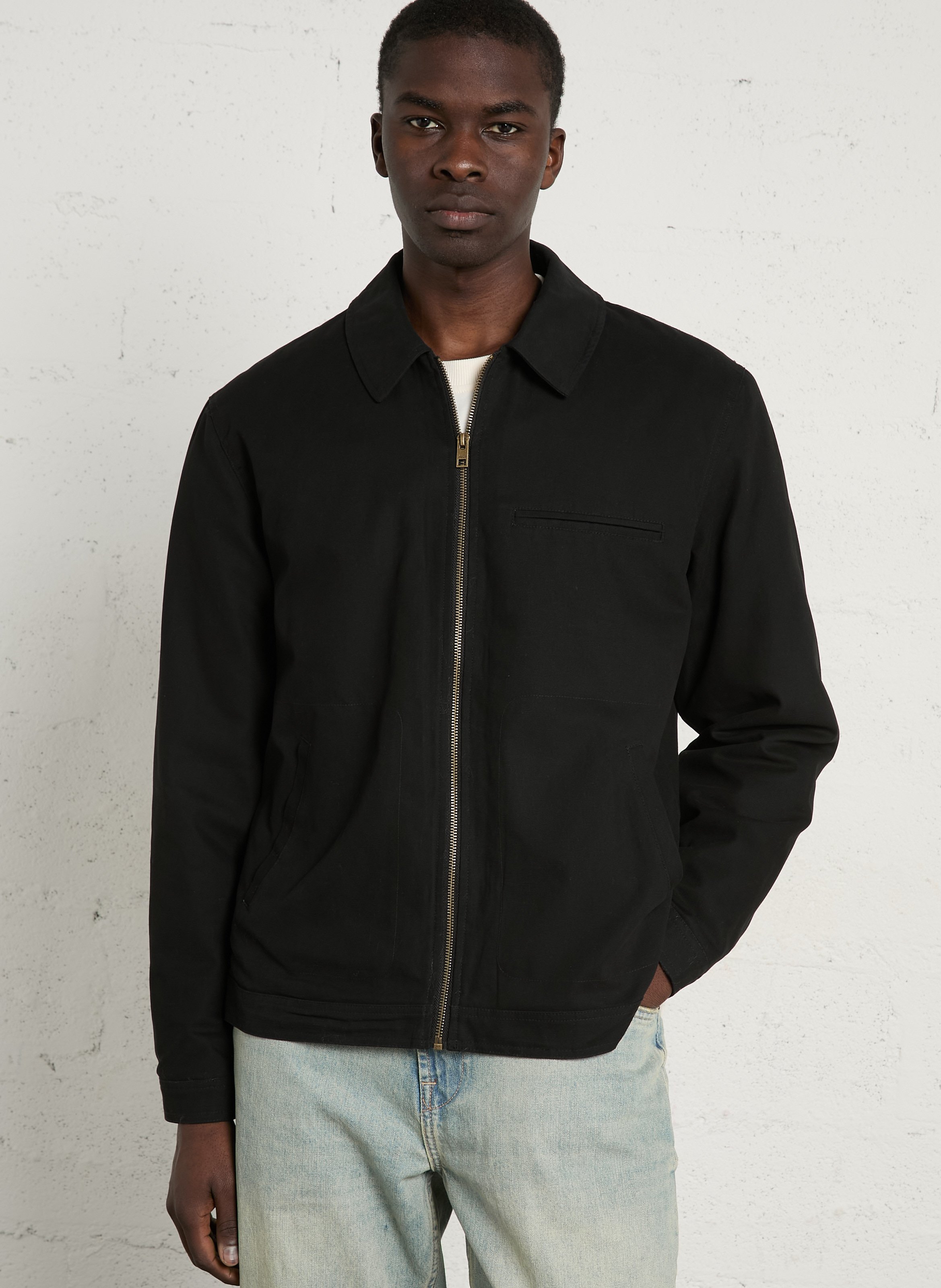 Cotton jacket with classic collar SOLID Black