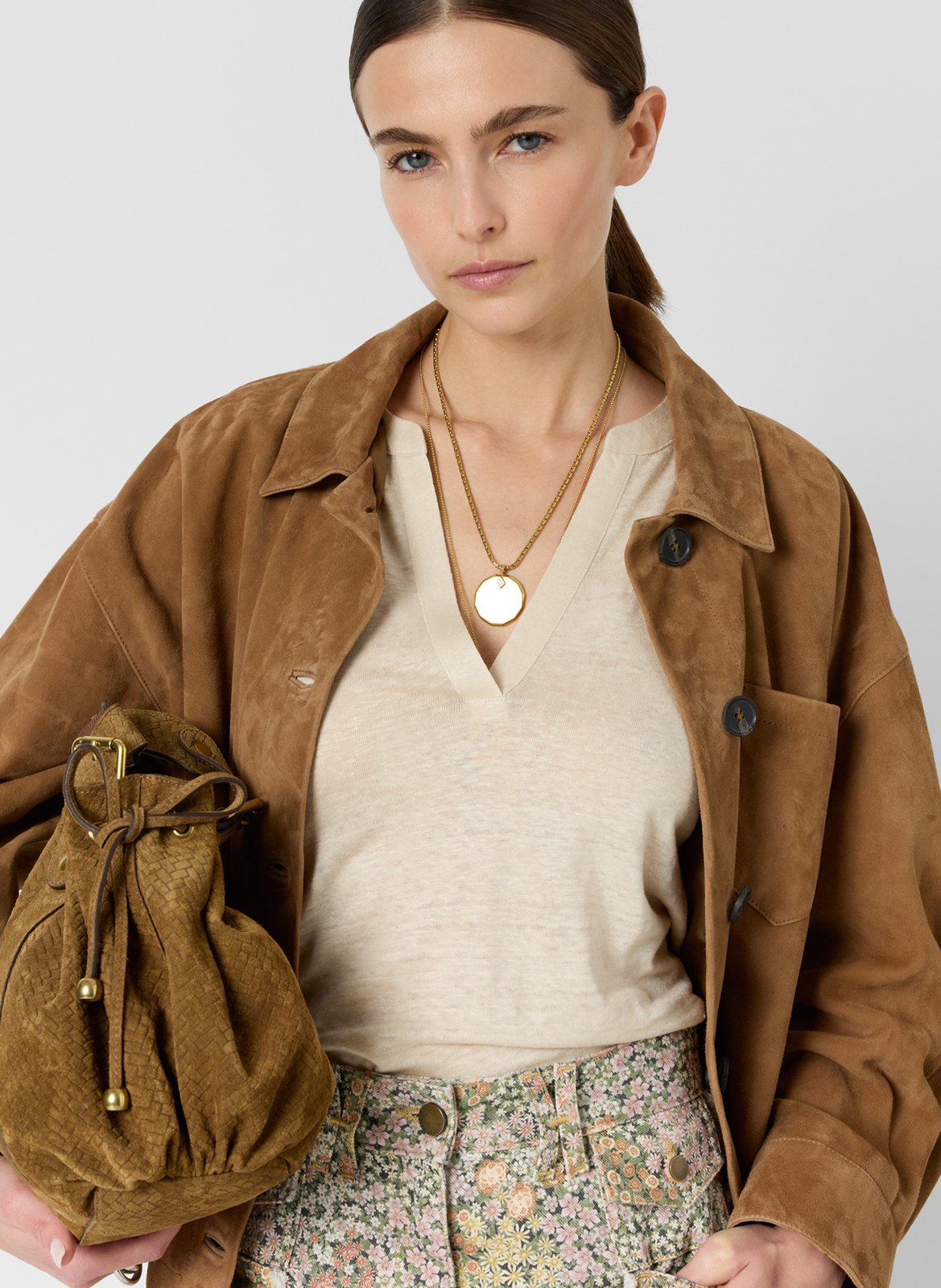 Feiner Leinenpullover mit V-Ausschnitt GERARD DAREL Beige