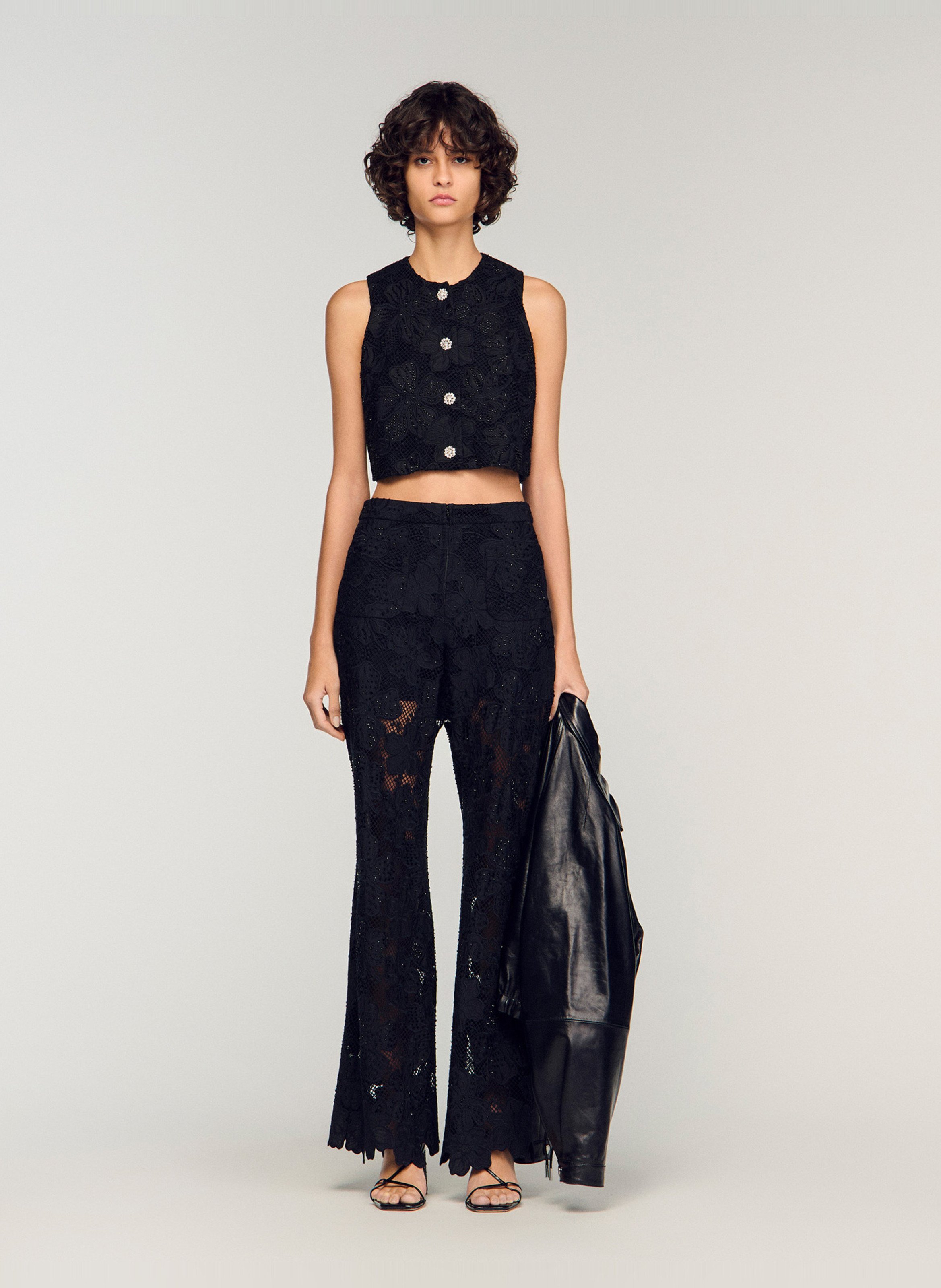 Flared guipure pants SANDRO Black
