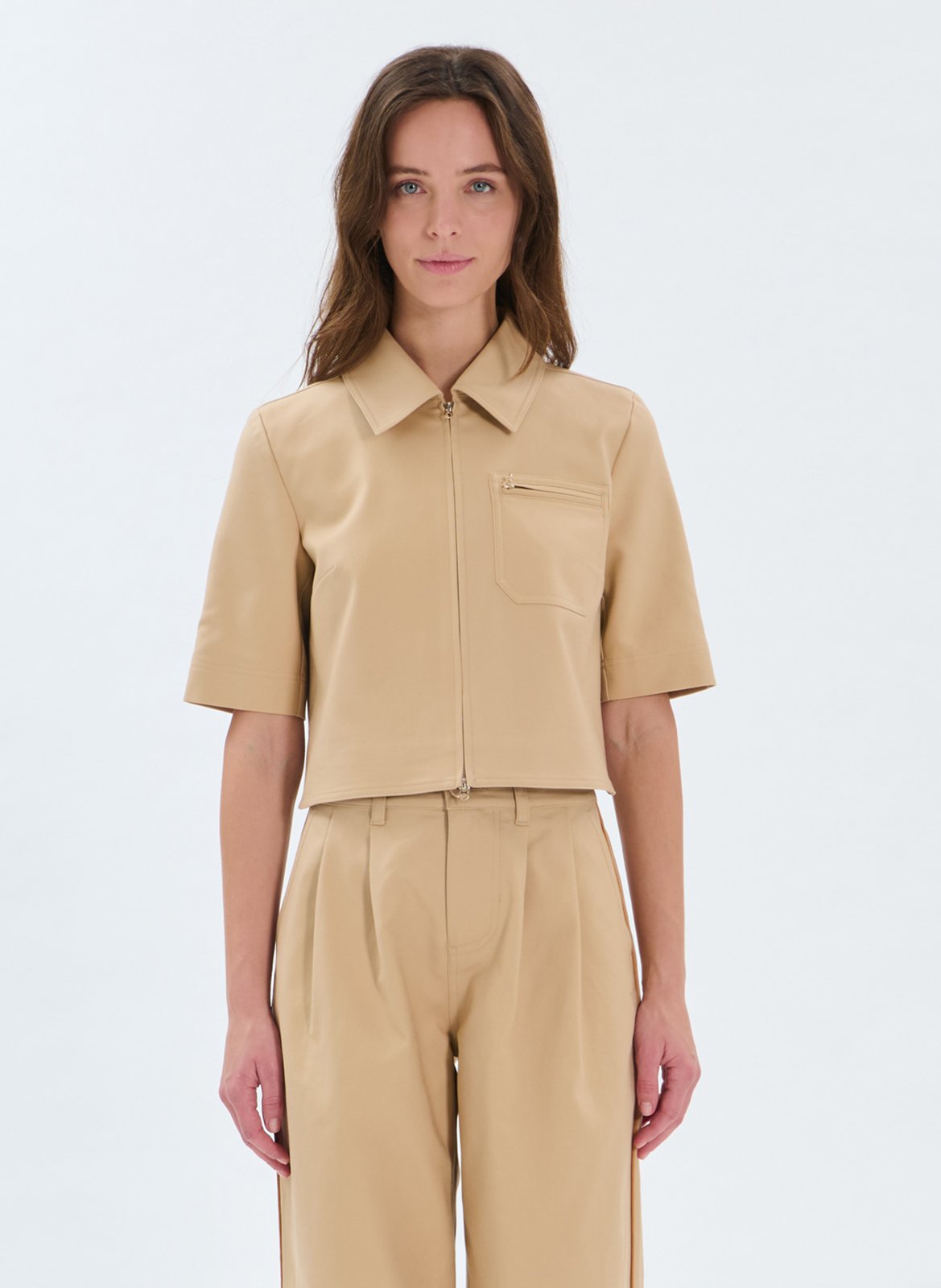 Top in blended cotton with classic collar ZAPA Beige