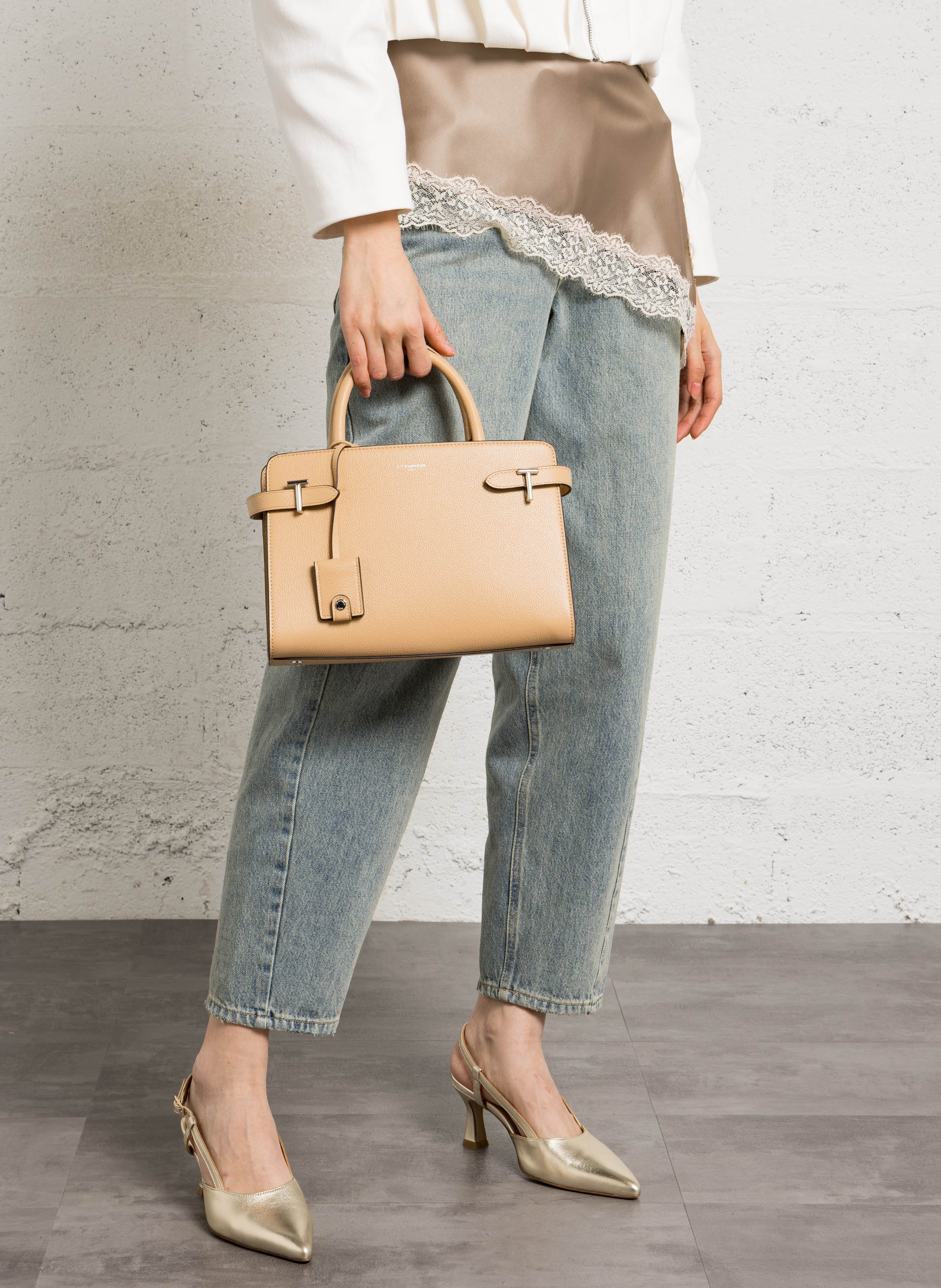 Handtas van generfd leer LE TANNEUR Beige