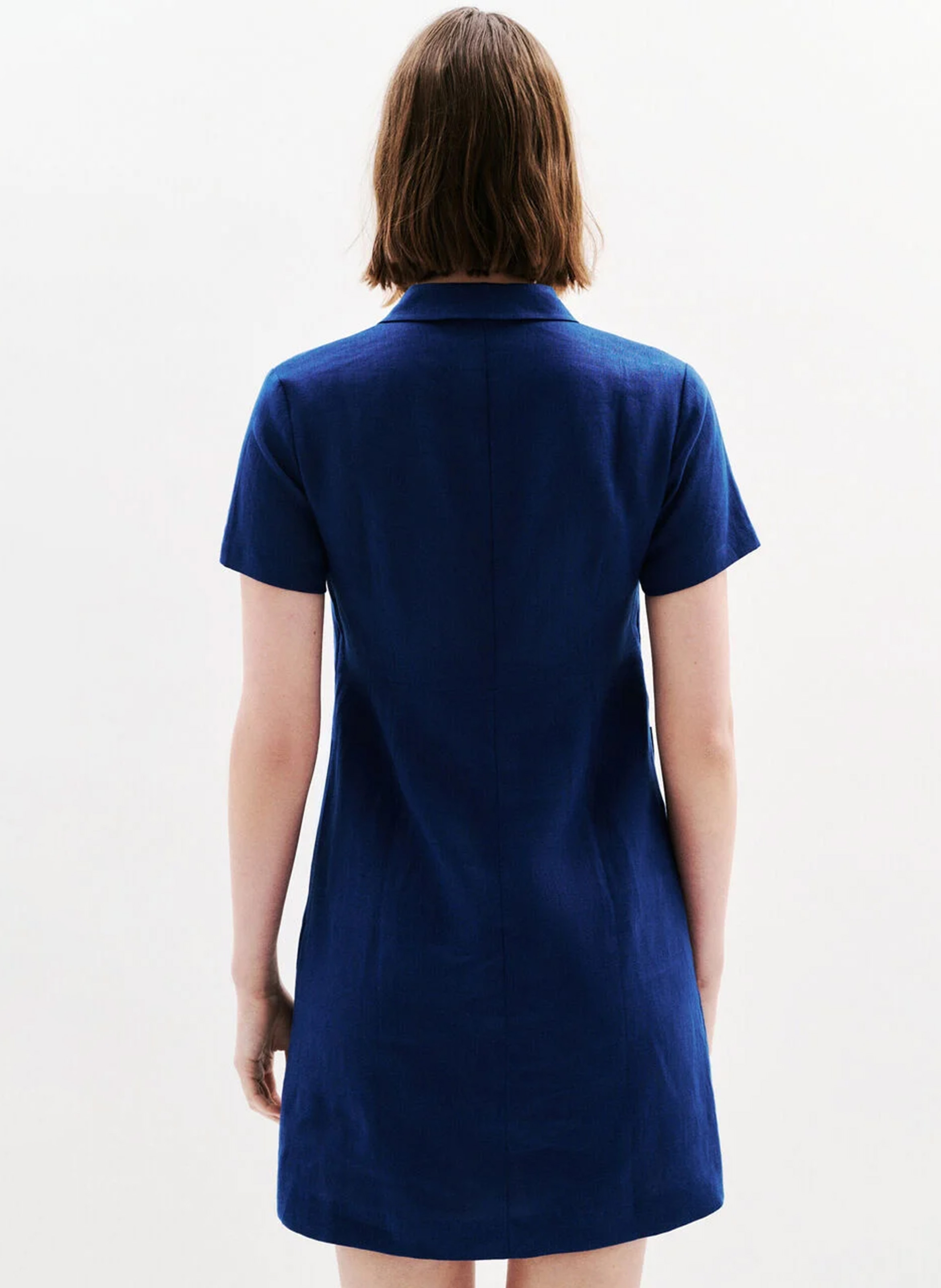 Korte, rechte, linnen jurk met knoopsluiting CAROLL Blauw