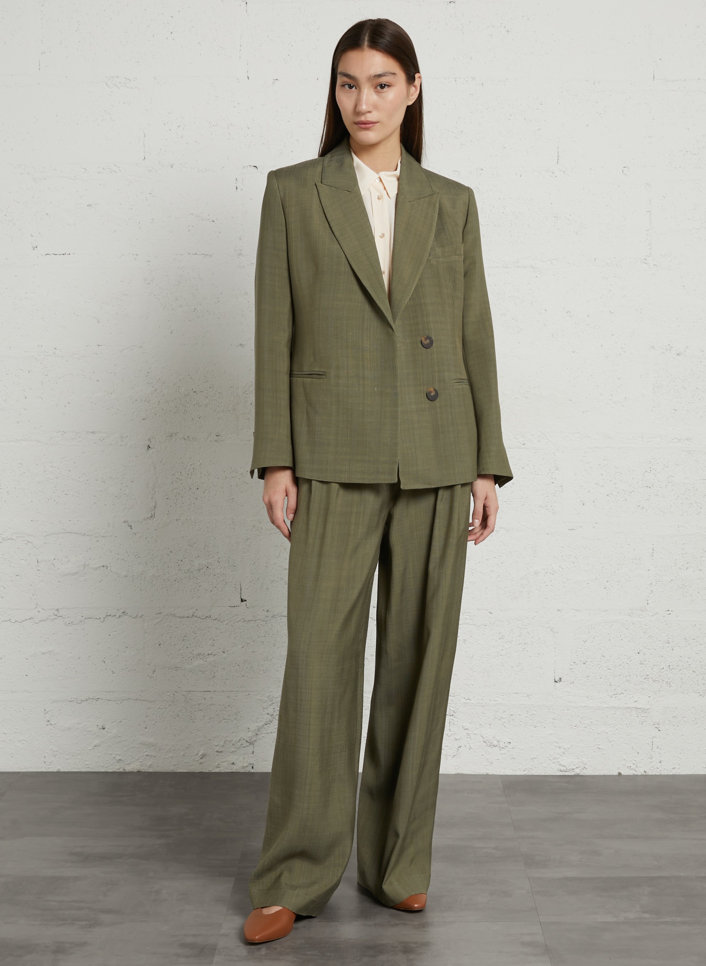 Long wool-blend trench coat with tailored collar MARGAUX LONNBERG Khaki