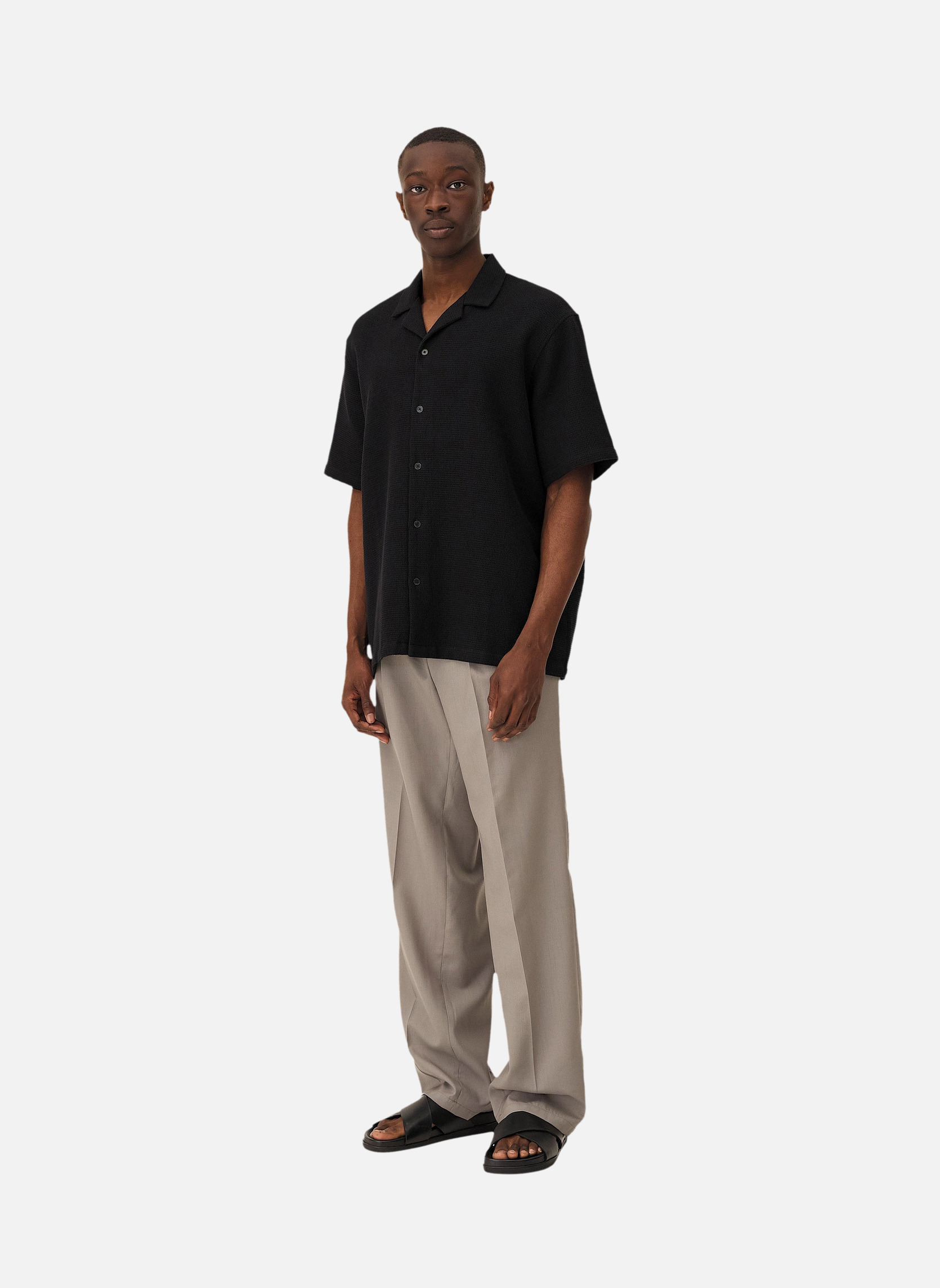 Casual shirt in ORLÉANS BLACK WAFFLE fabric Noyoco Black