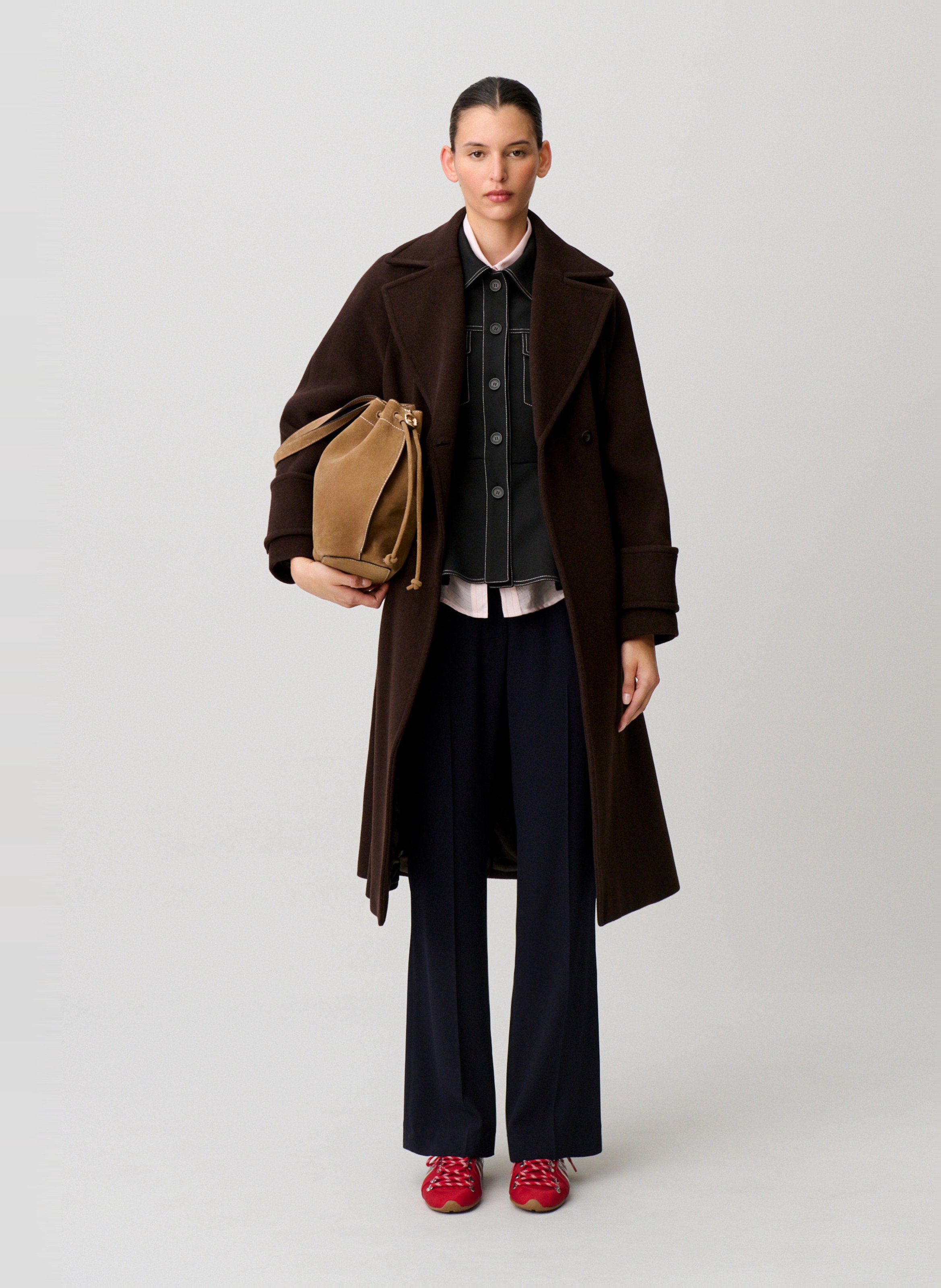 Manteau droit en laine mélangée CLAUDIE PIERLOT Marron