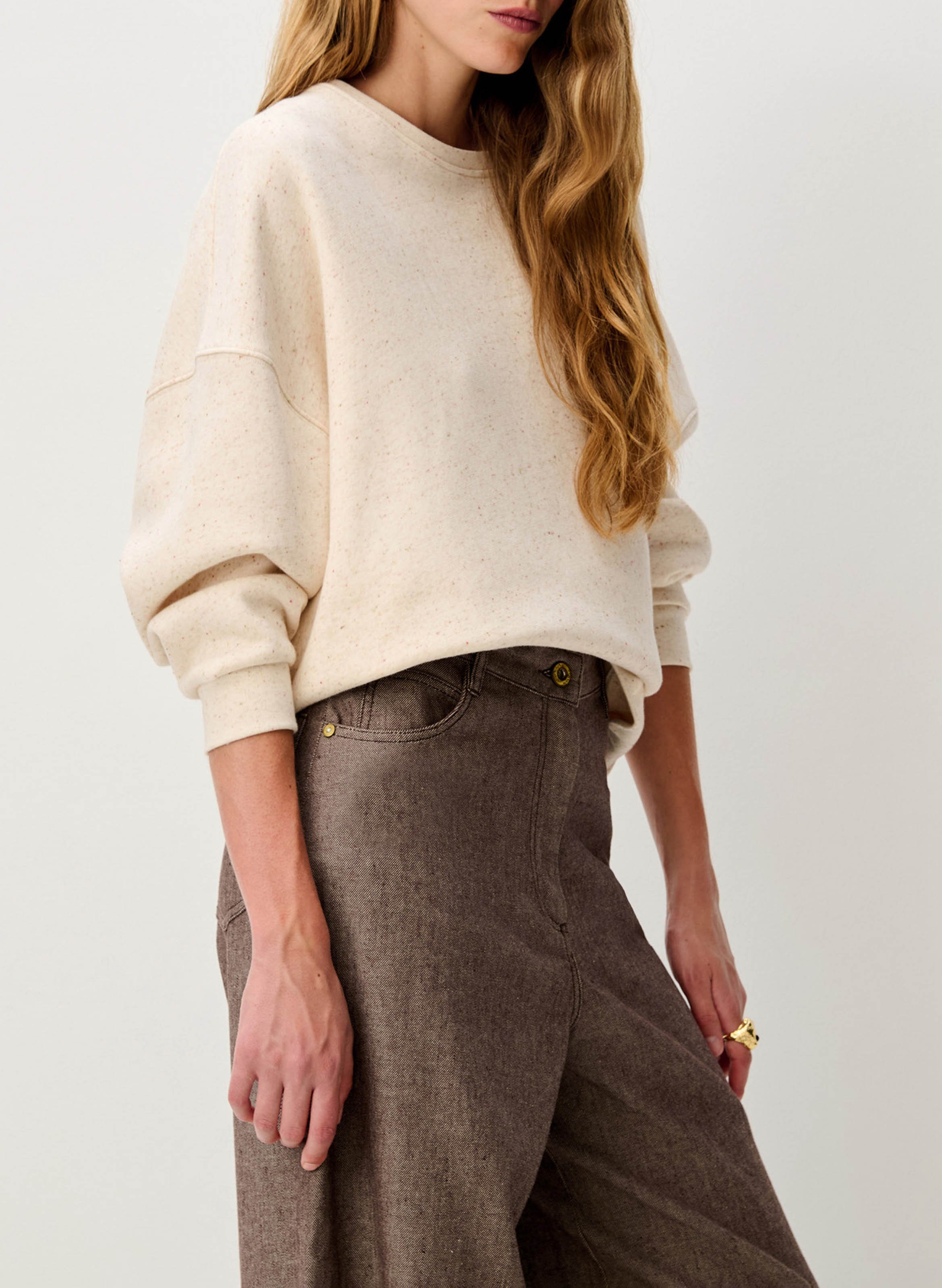 Sweat col rond oversize en coton mélangé SESSUN Beige
