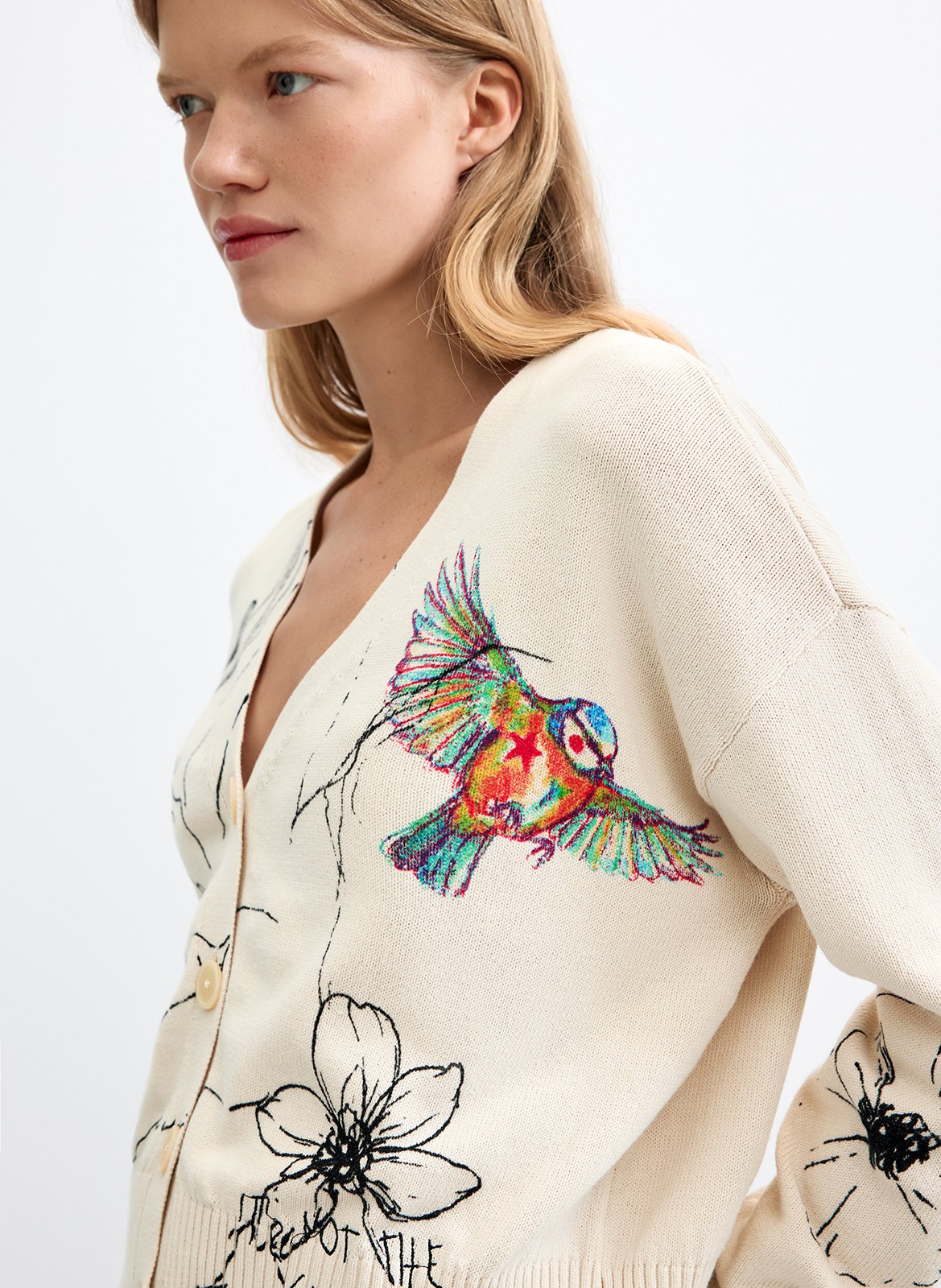 Gilet oversize col V e, coton mélangé imprimé DESIGUAL Blanc
