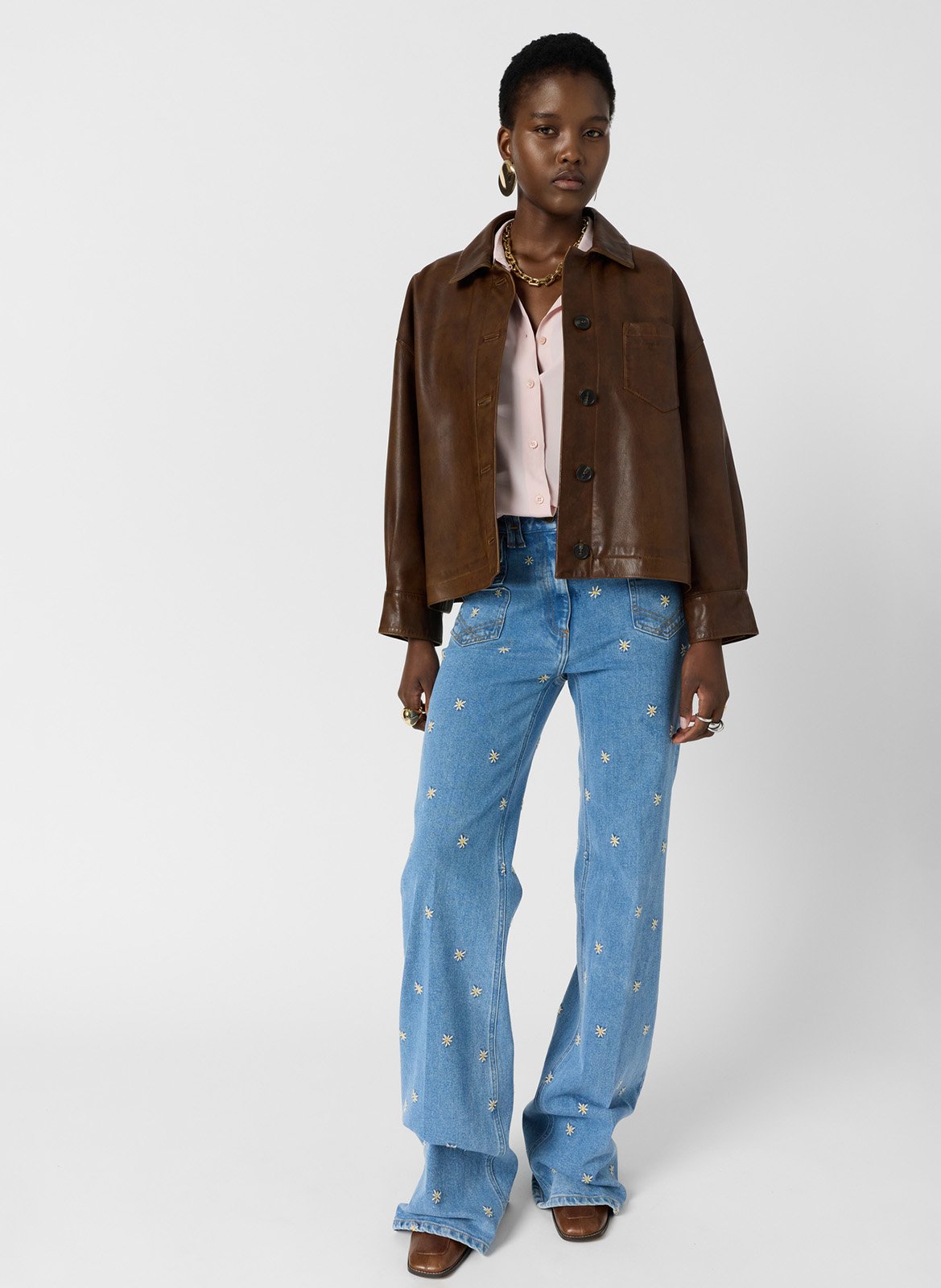 Veste col classique en cuir GERARD DAREL Marron