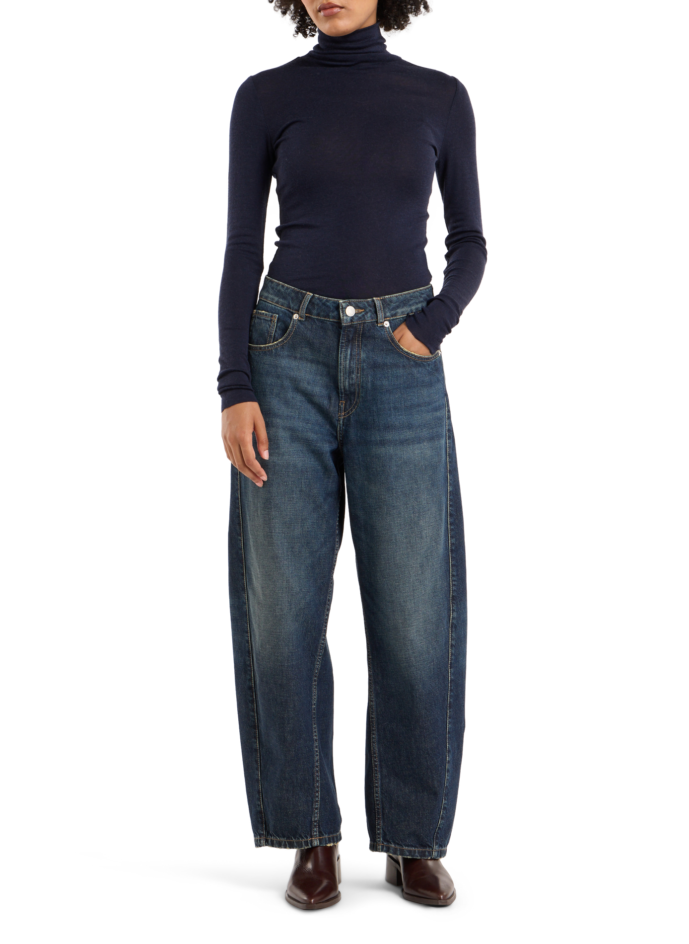 Plain wool turtleneck sweater with bouclé knit SAISON 1865 Blue
