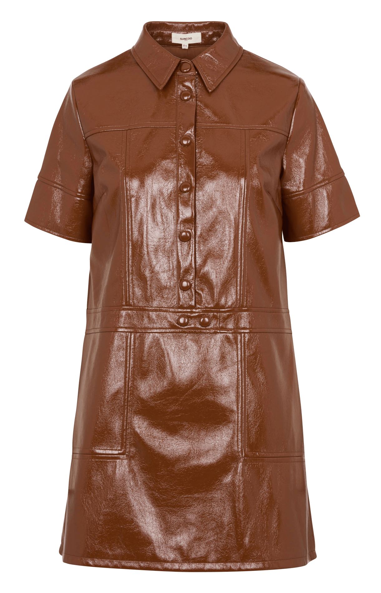 Robe courte col classique aspect vinyle SUNCOO Beige