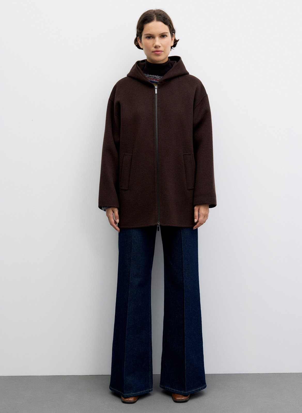 Manteau droit à capuche en laine GERARD DAREL Marron