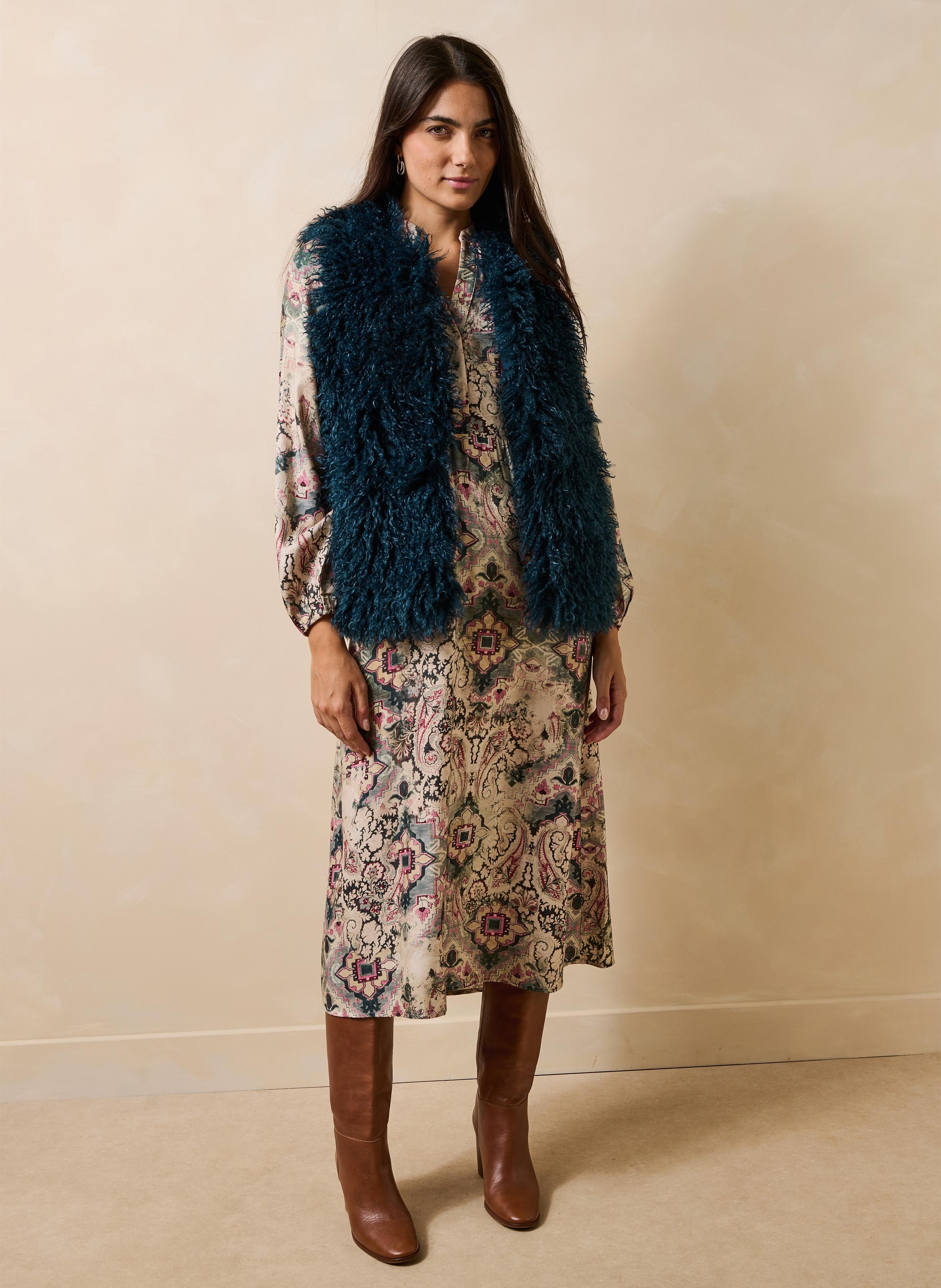 Mouwloos vest van imitatiebont | Blauw LA FEE MARABOUTEE Dames