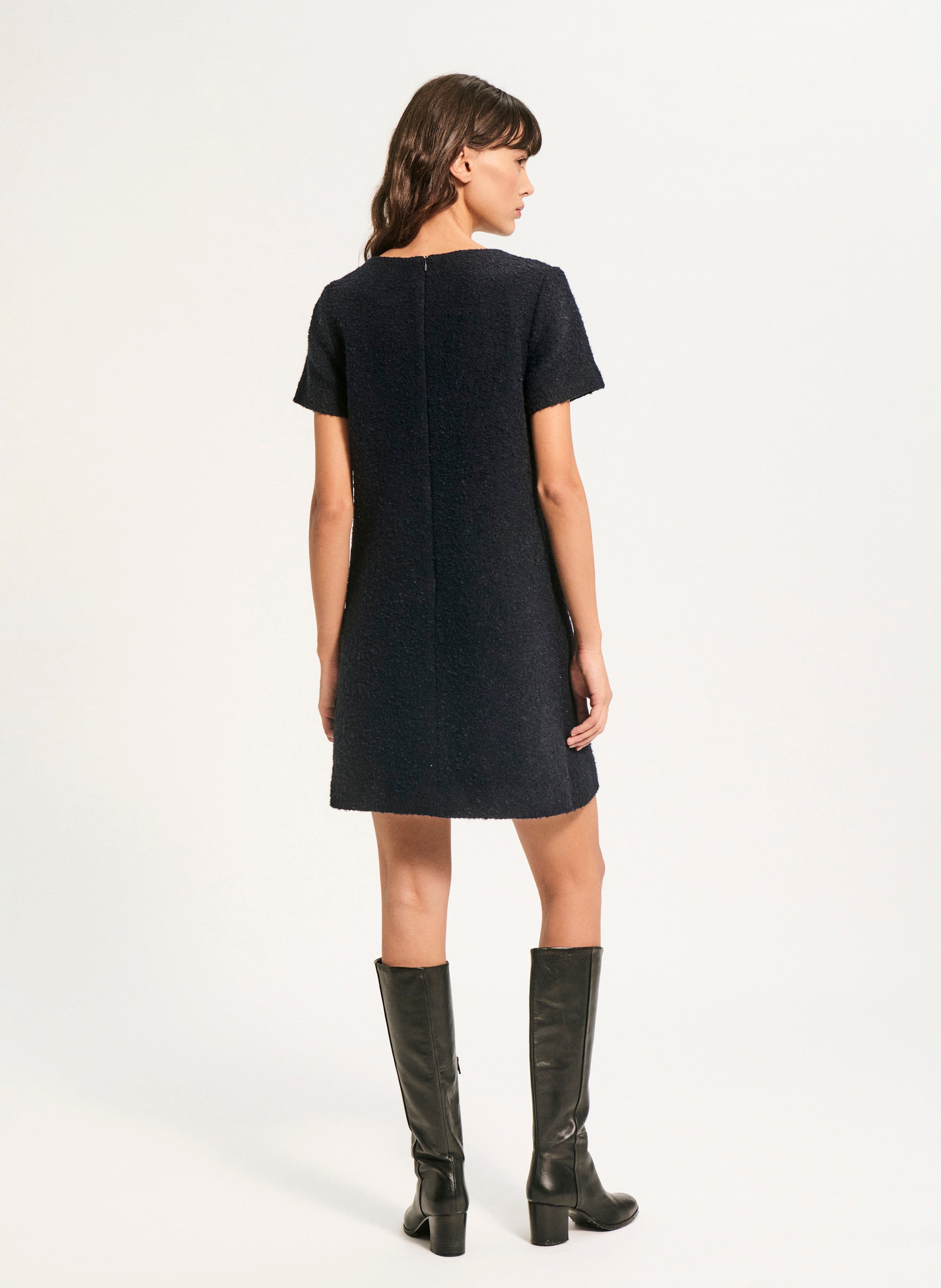 Short round-neck cotton-blend dress PABLO Blue