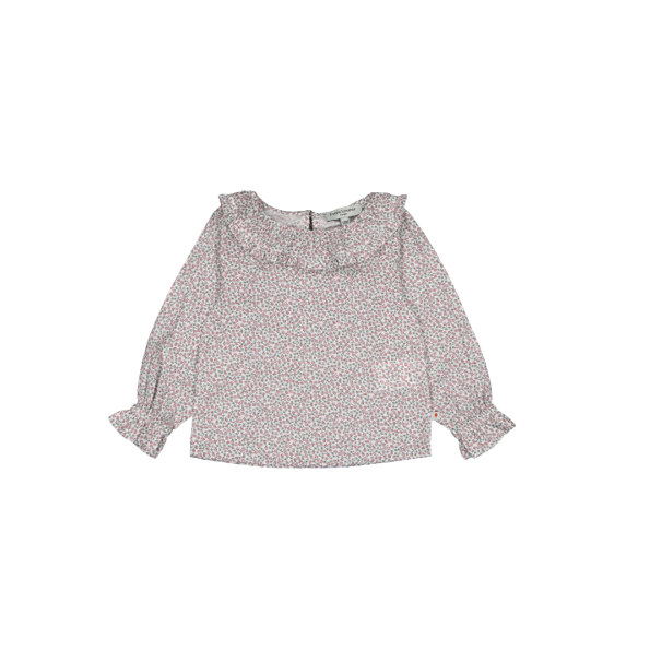 Printed organic cotton frill neck blouse AMBRE Winter berry