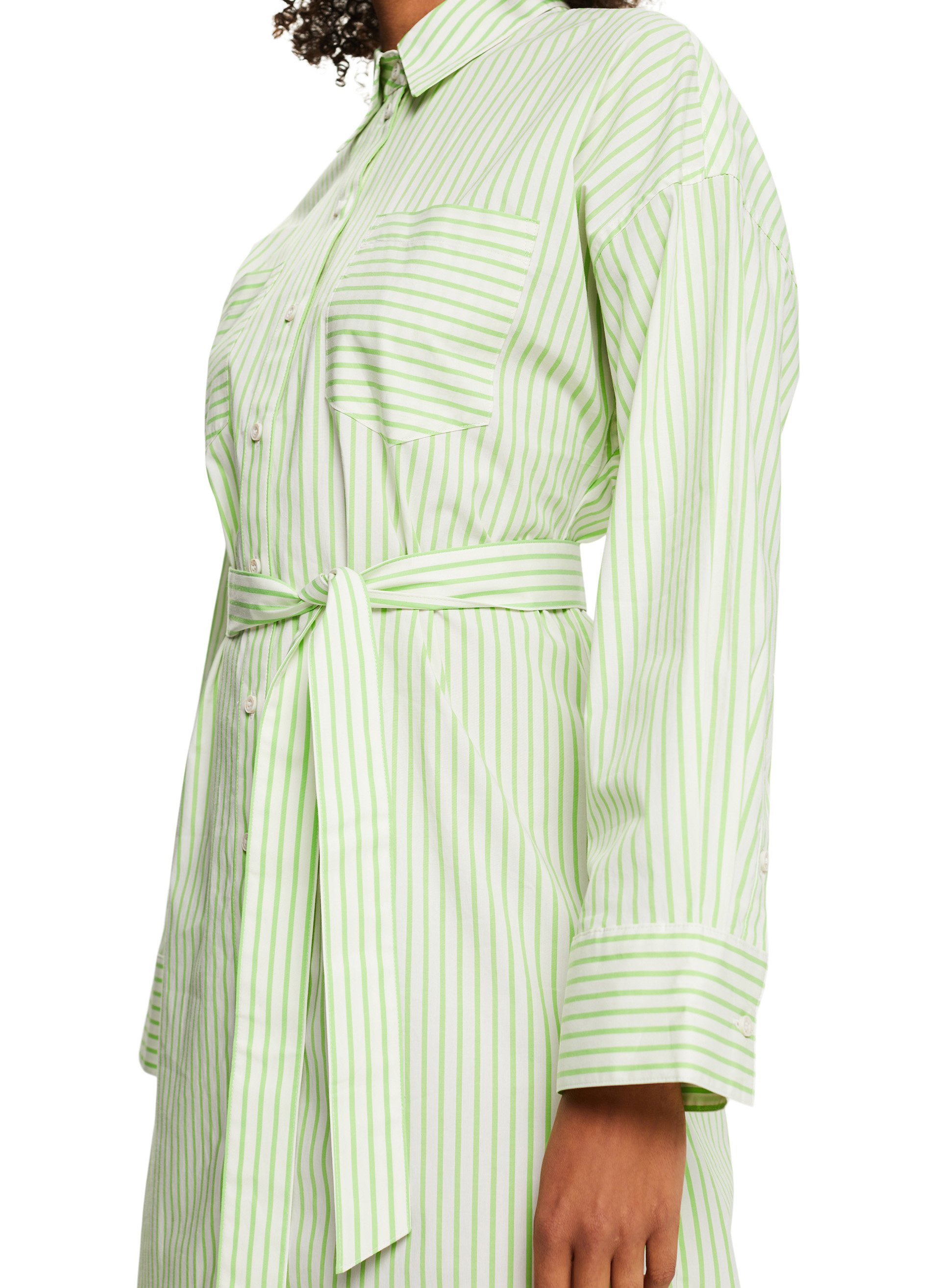 Robe midi col classique rayée en coton mélangé ESPRIT Vert