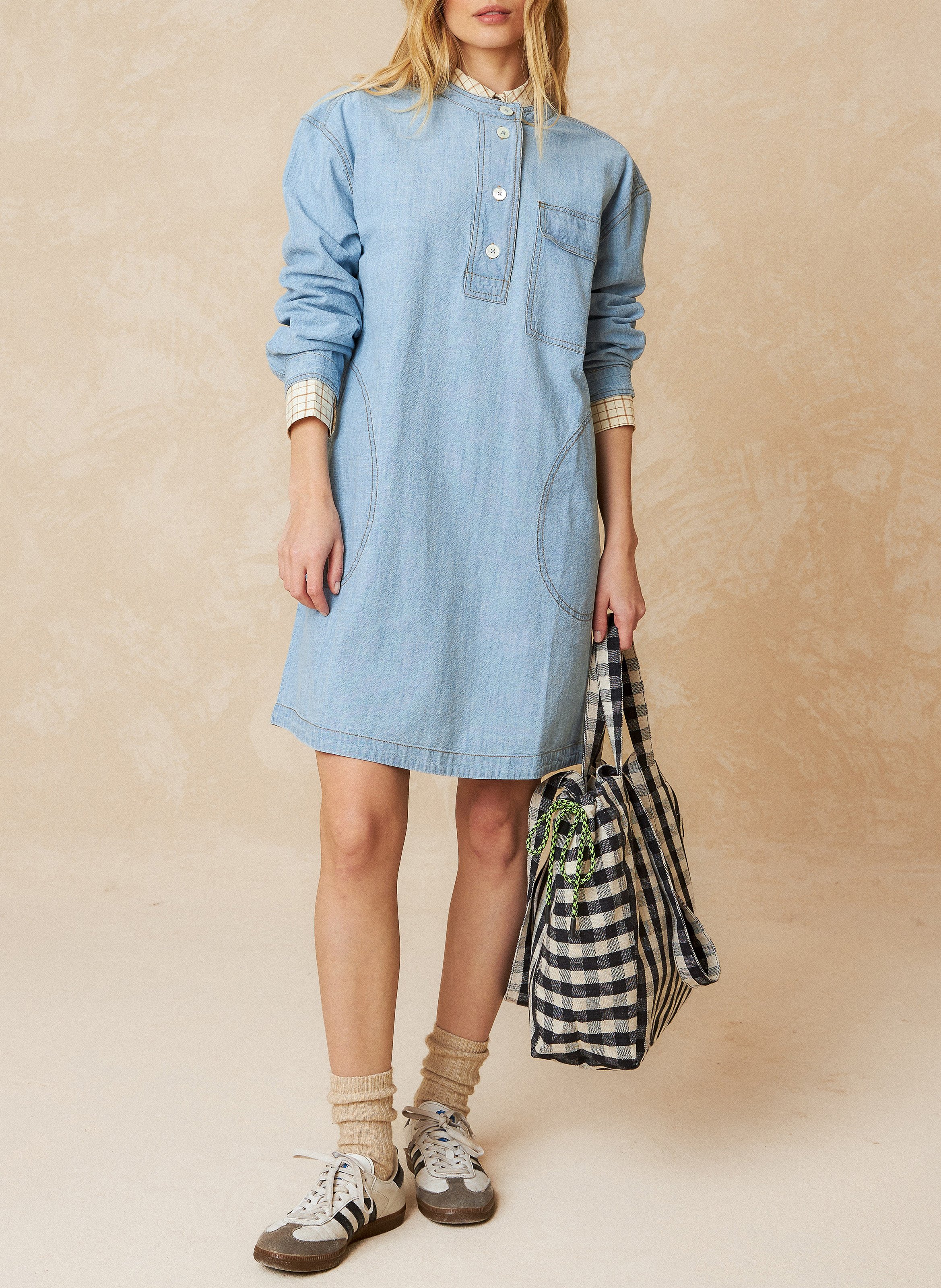 Short denim round-neck dress INDI & COLD Blue