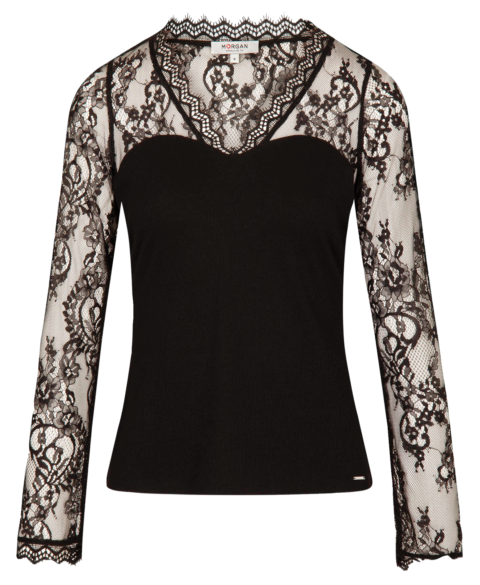 Tee-shirt manches longues à dentelle MORGAN Noir