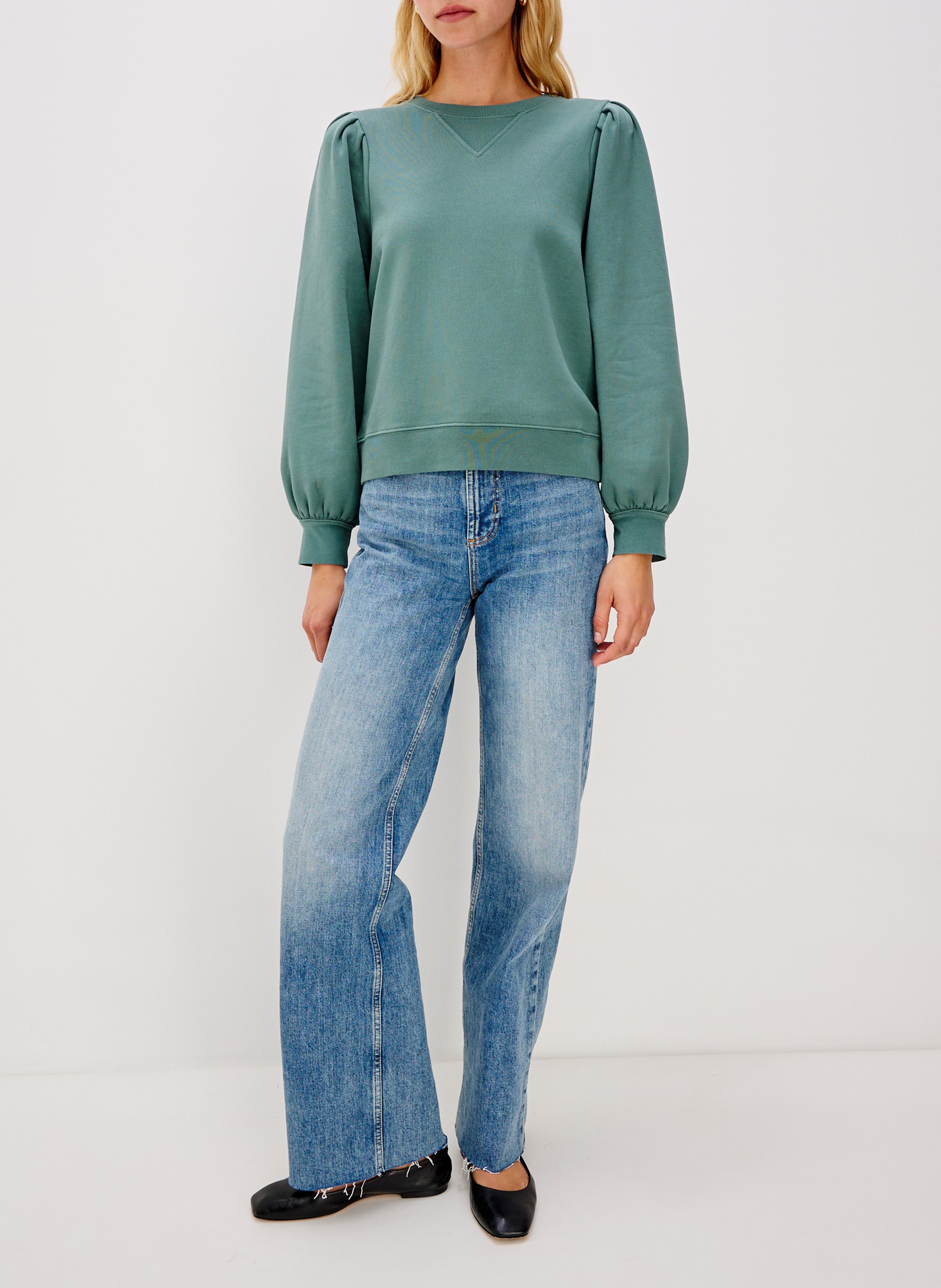 Sweat uni à manches bouffantes RAILS Vert