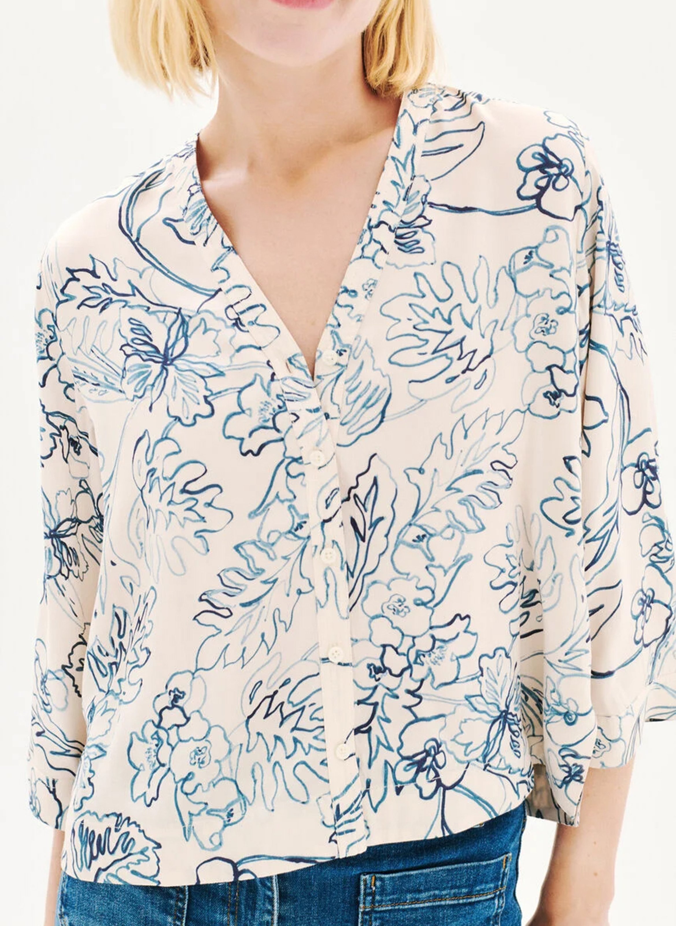 Blouse met V-hals en motieven CAROLL Wit