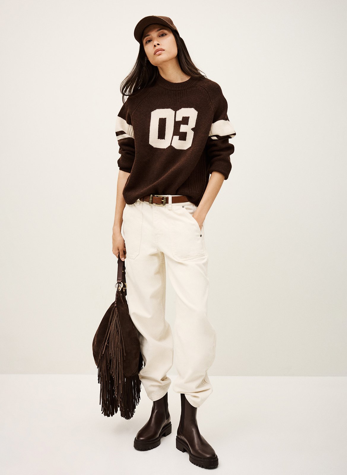 Pull droit col rond en cachemire BA&SH Marron