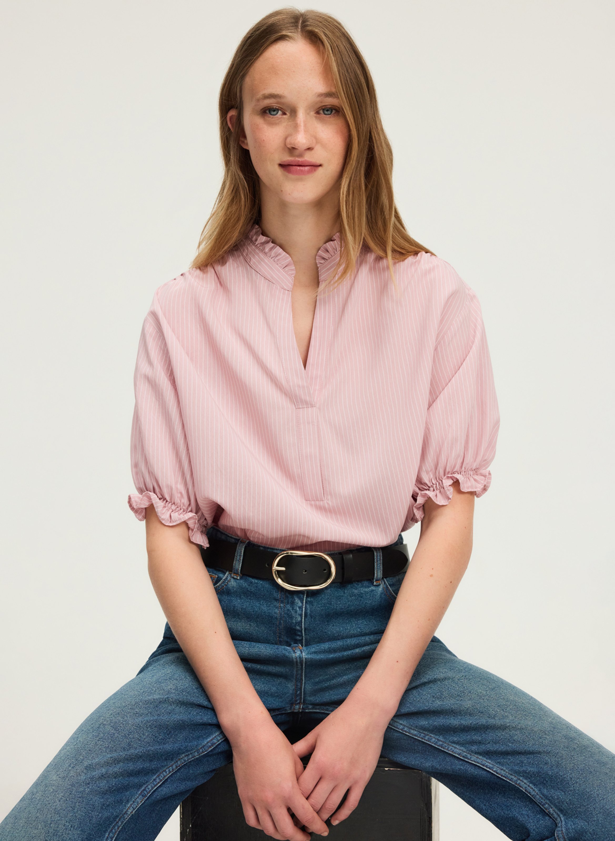 Blouse col victorien à rayures PABLO Rouge