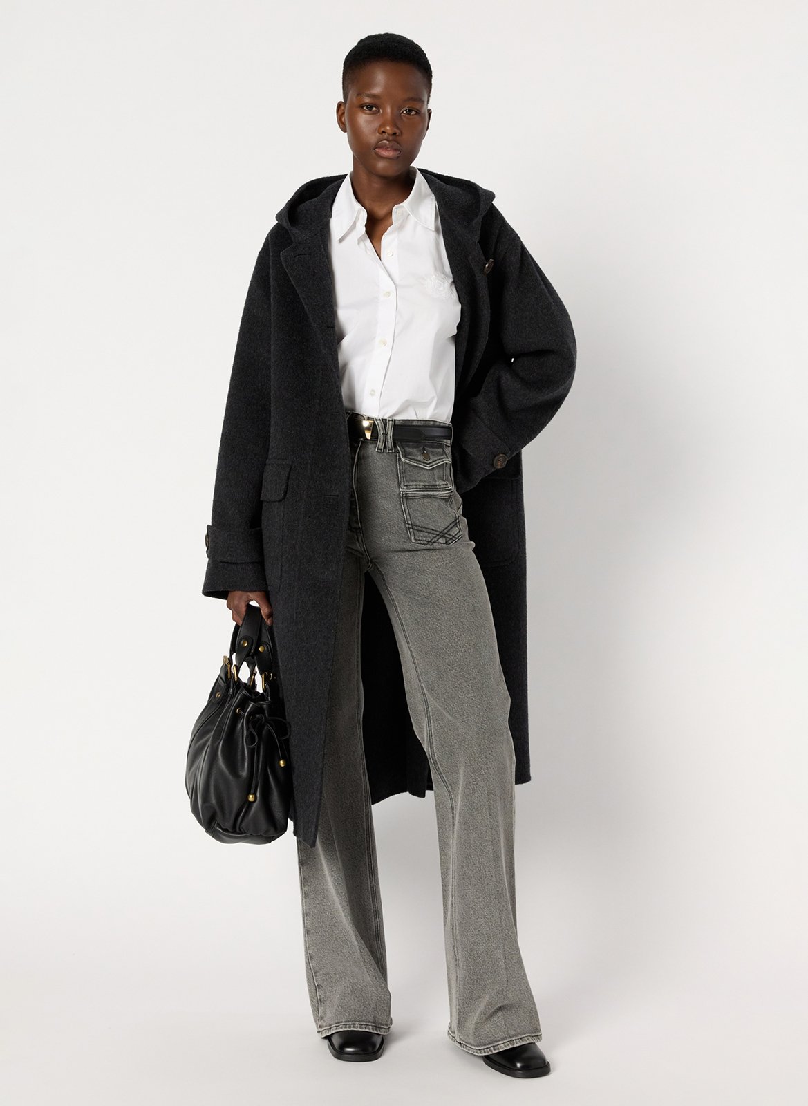 Long manteau à capuche en laine GERARD DAREL Gris