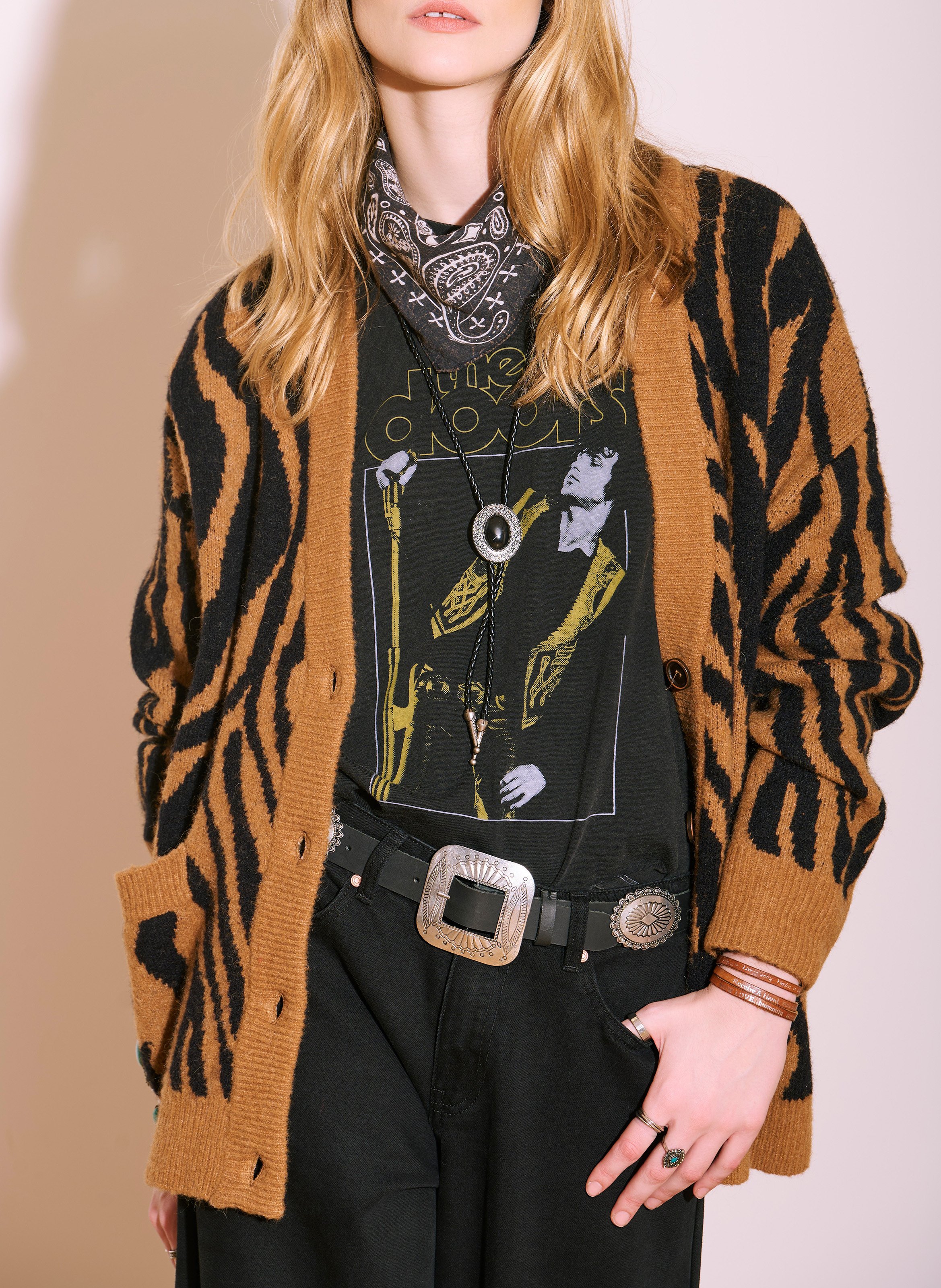 Oversized V-neck zebra print vest MKT Brown