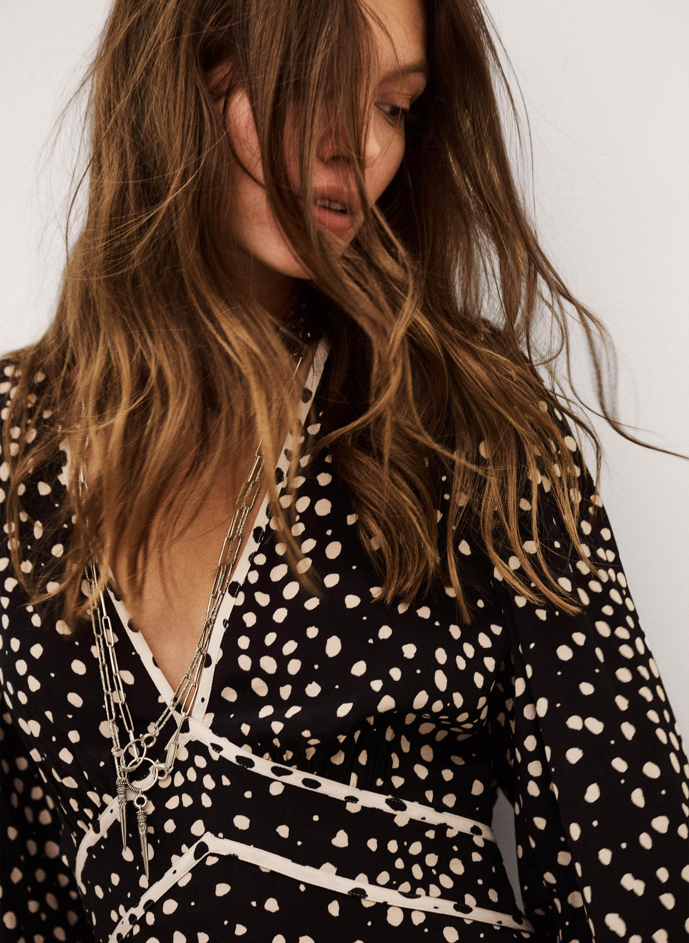 Robe longue col V à pois BA&SH Bleu